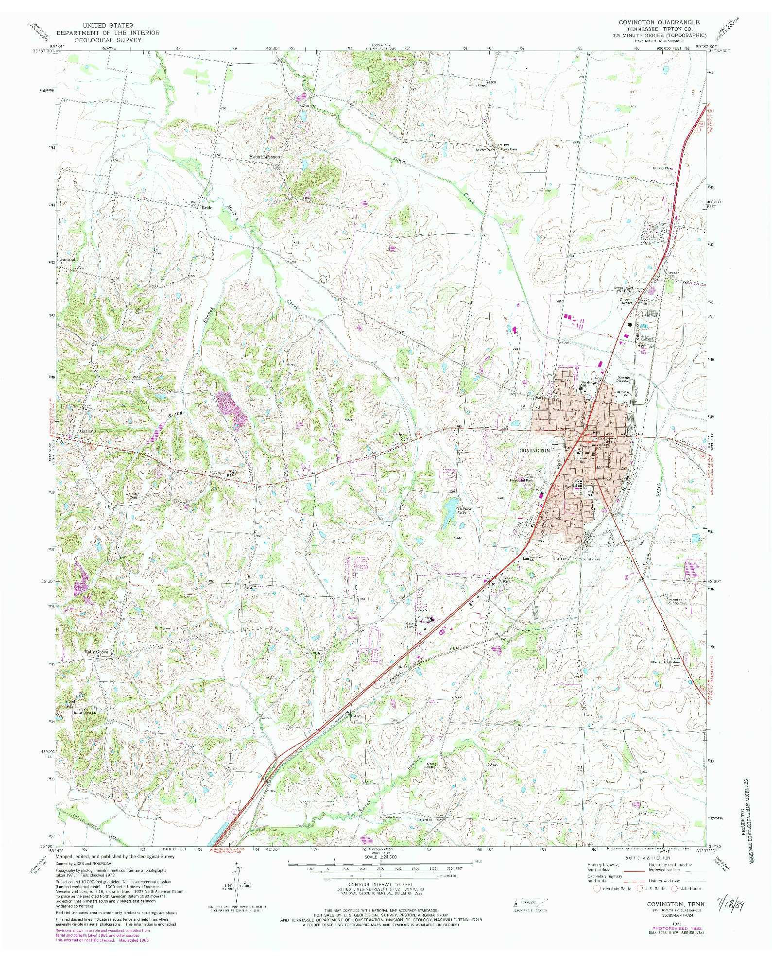 USGS 1:24000-SCALE QUADRANGLE FOR COVINGTON, TN 1972