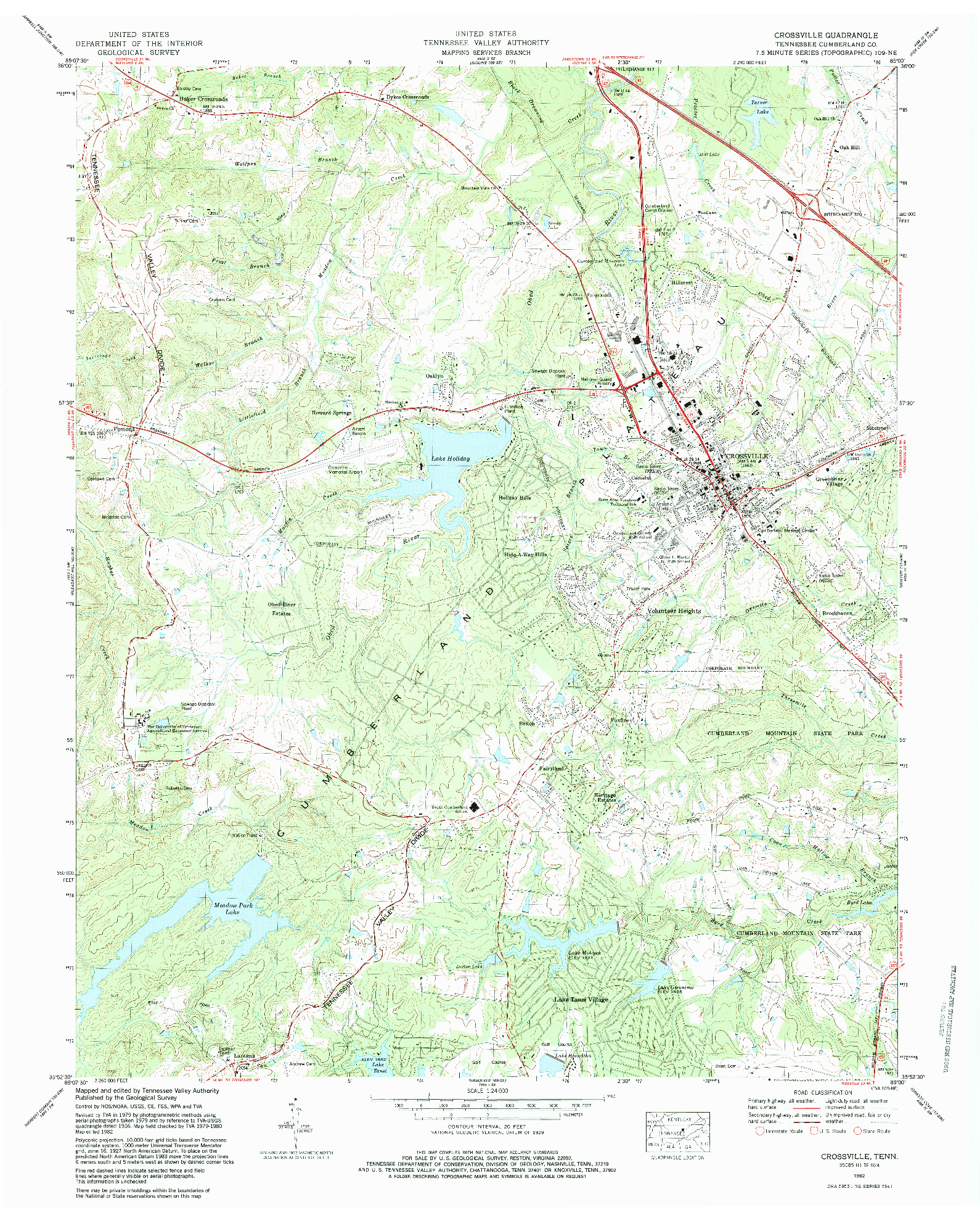 USGS 1:24000-SCALE QUADRANGLE FOR CROSSVILLE, TN 1982