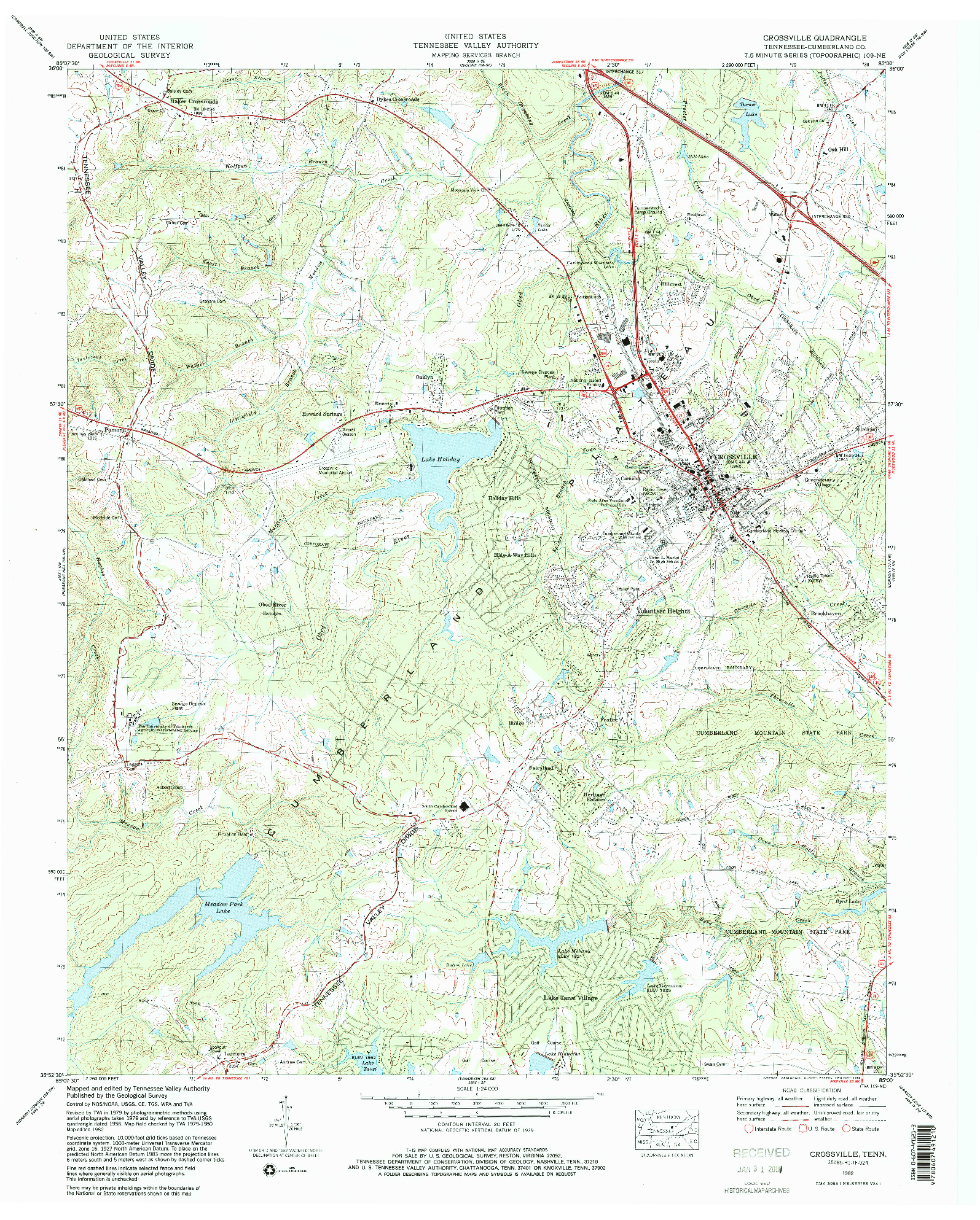 USGS 1:24000-SCALE QUADRANGLE FOR CROSSVILLE, TN 1982