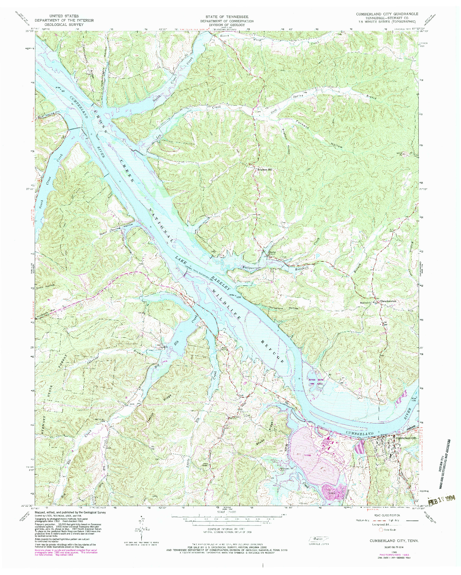 USGS 1:24000-SCALE QUADRANGLE FOR CUMBERLAND CITY, TN 1965