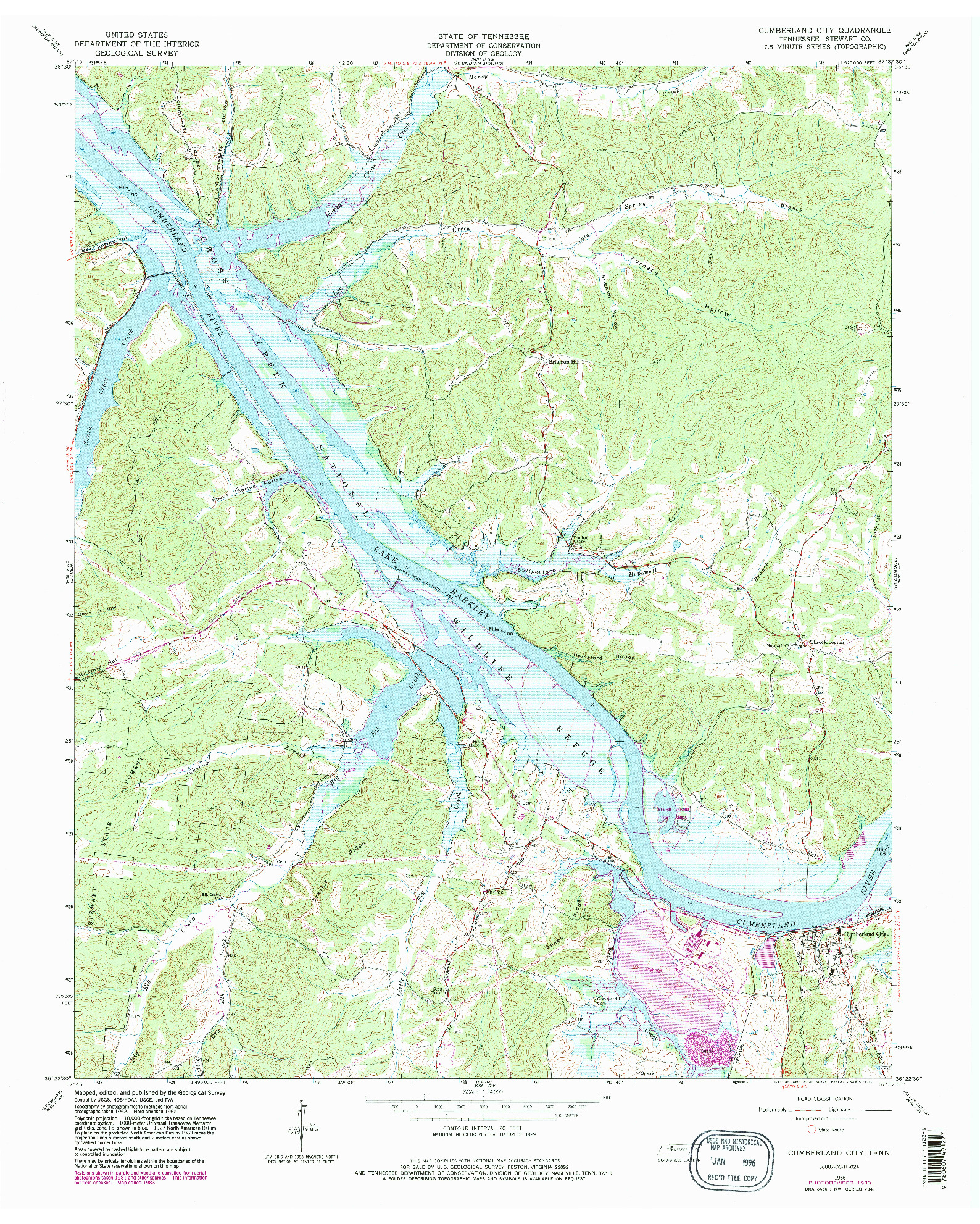 USGS 1:24000-SCALE QUADRANGLE FOR CUMBERLAND CITY, TN 1965