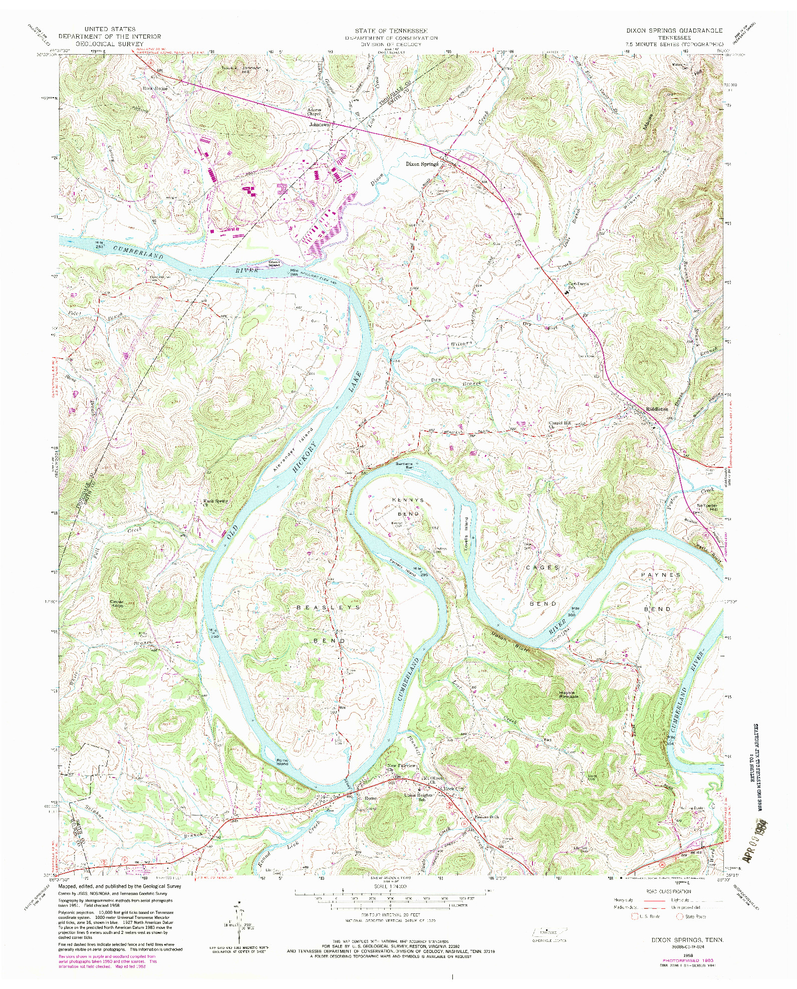 USGS 1:24000-SCALE QUADRANGLE FOR DIXON SPRINGS, TN 1958