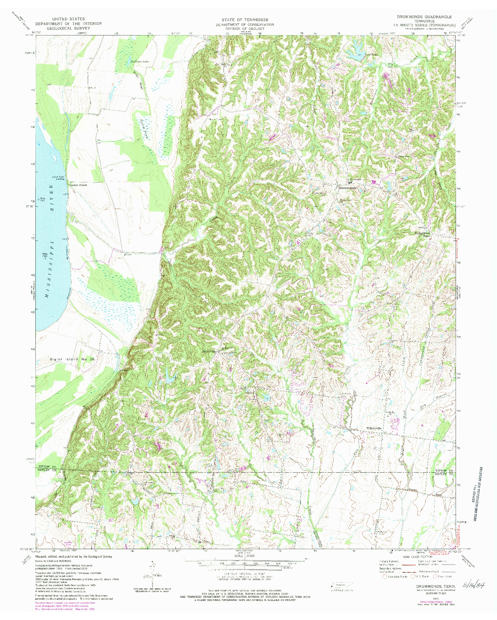 USGS 1:24000-SCALE QUADRANGLE FOR DRUMMONDS, TN 1970