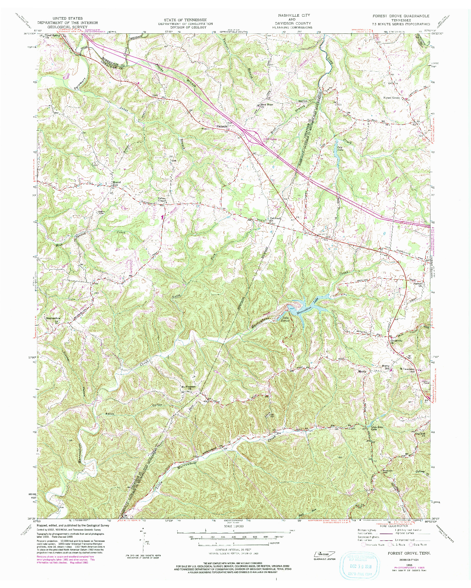 USGS 1:24000-SCALE QUADRANGLE FOR FOREST GROVE, TN 1955