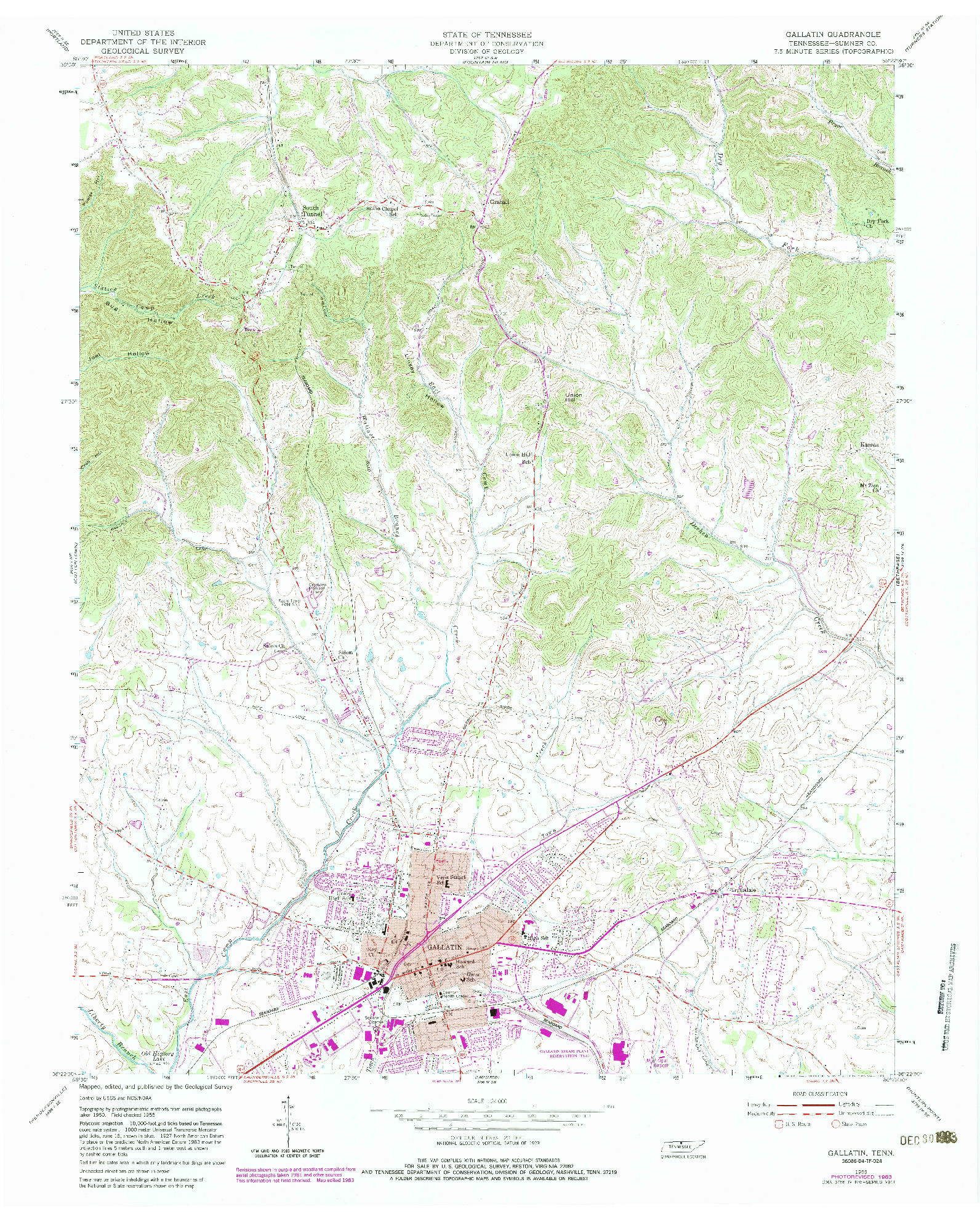 USGS 1:24000-SCALE QUADRANGLE FOR GALLATIN, TN 1955