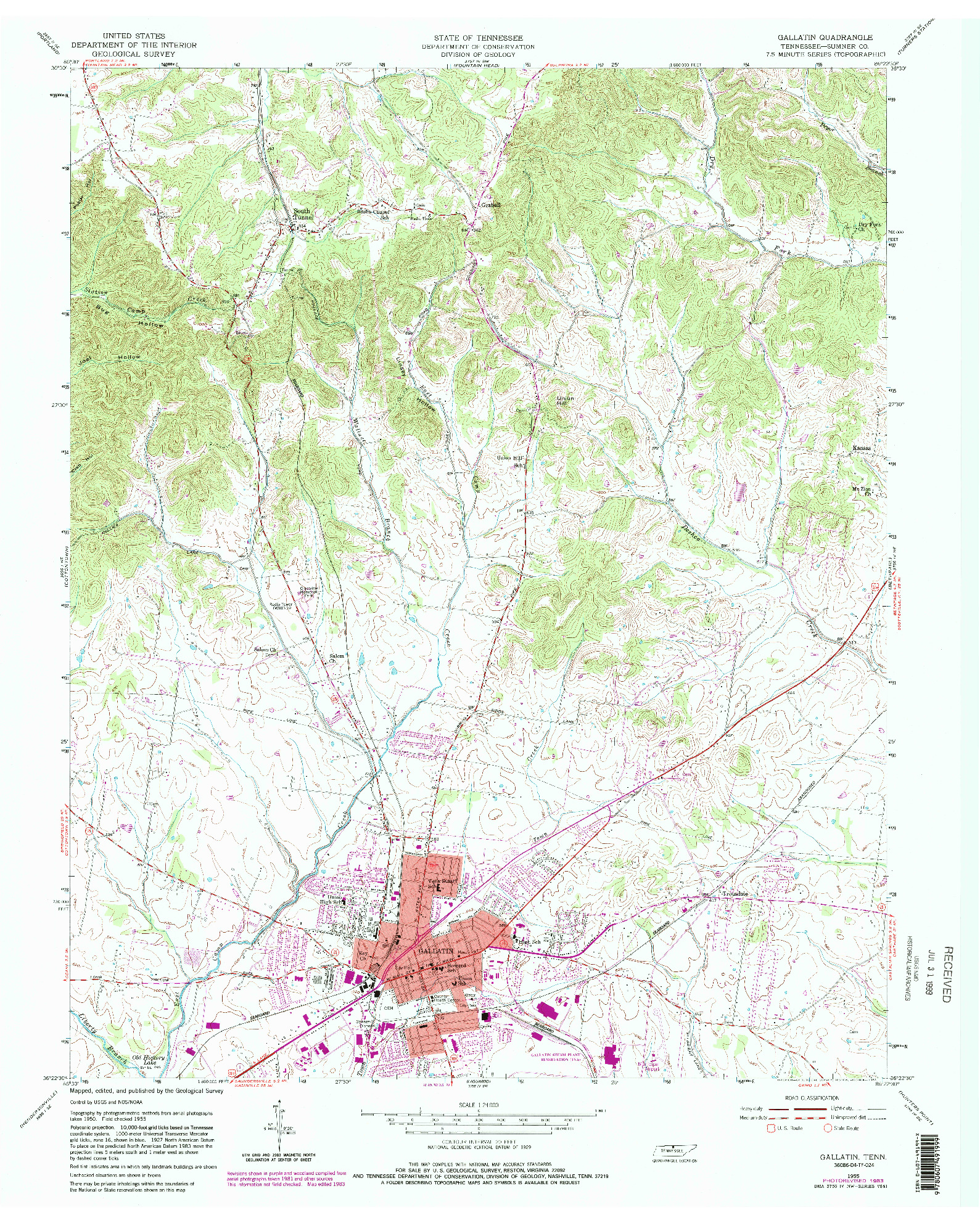 USGS 1:24000-SCALE QUADRANGLE FOR GALLATIN, TN 1955