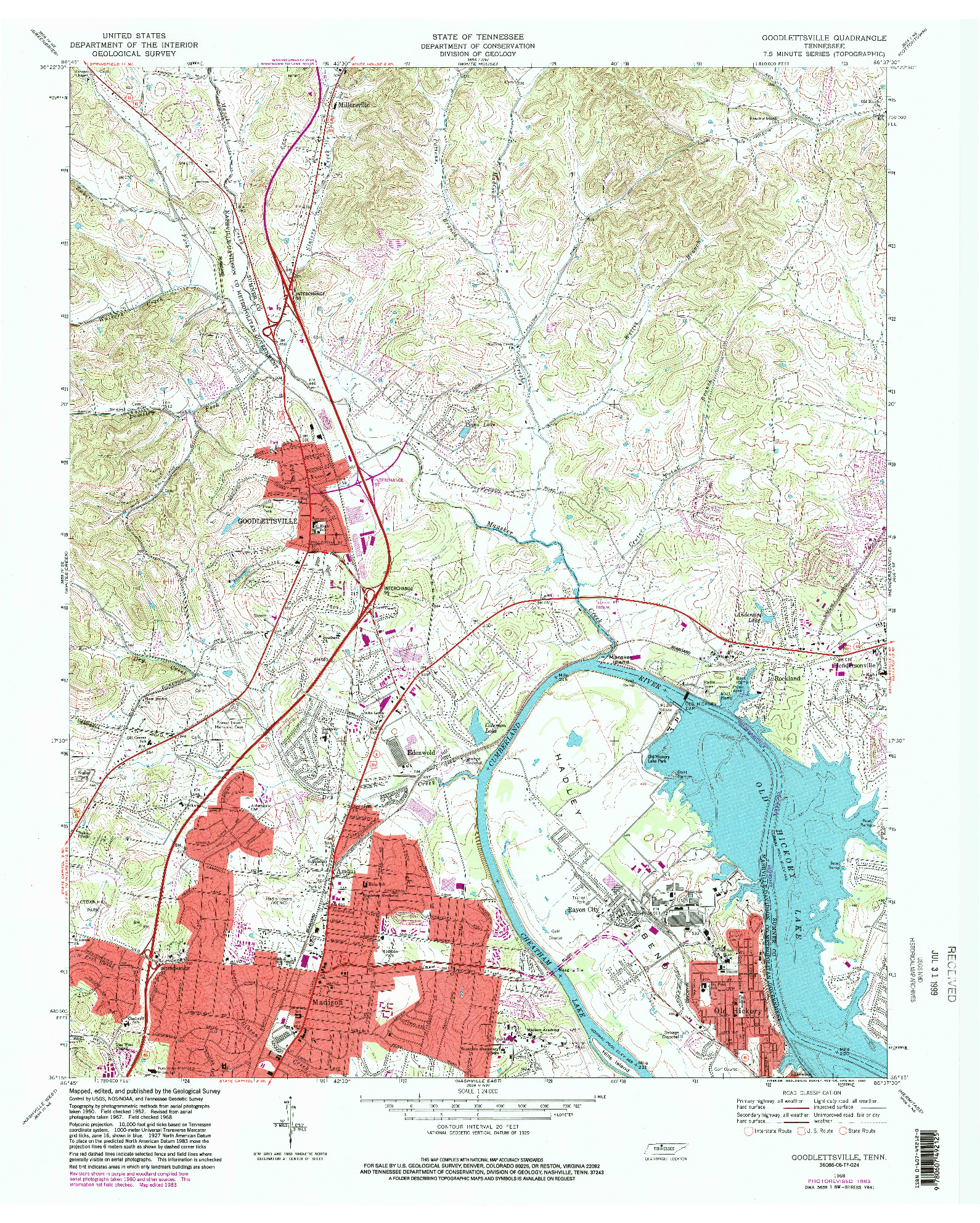 USGS 1:24000-SCALE QUADRANGLE FOR GOODLETTSVILLE, TN 1968