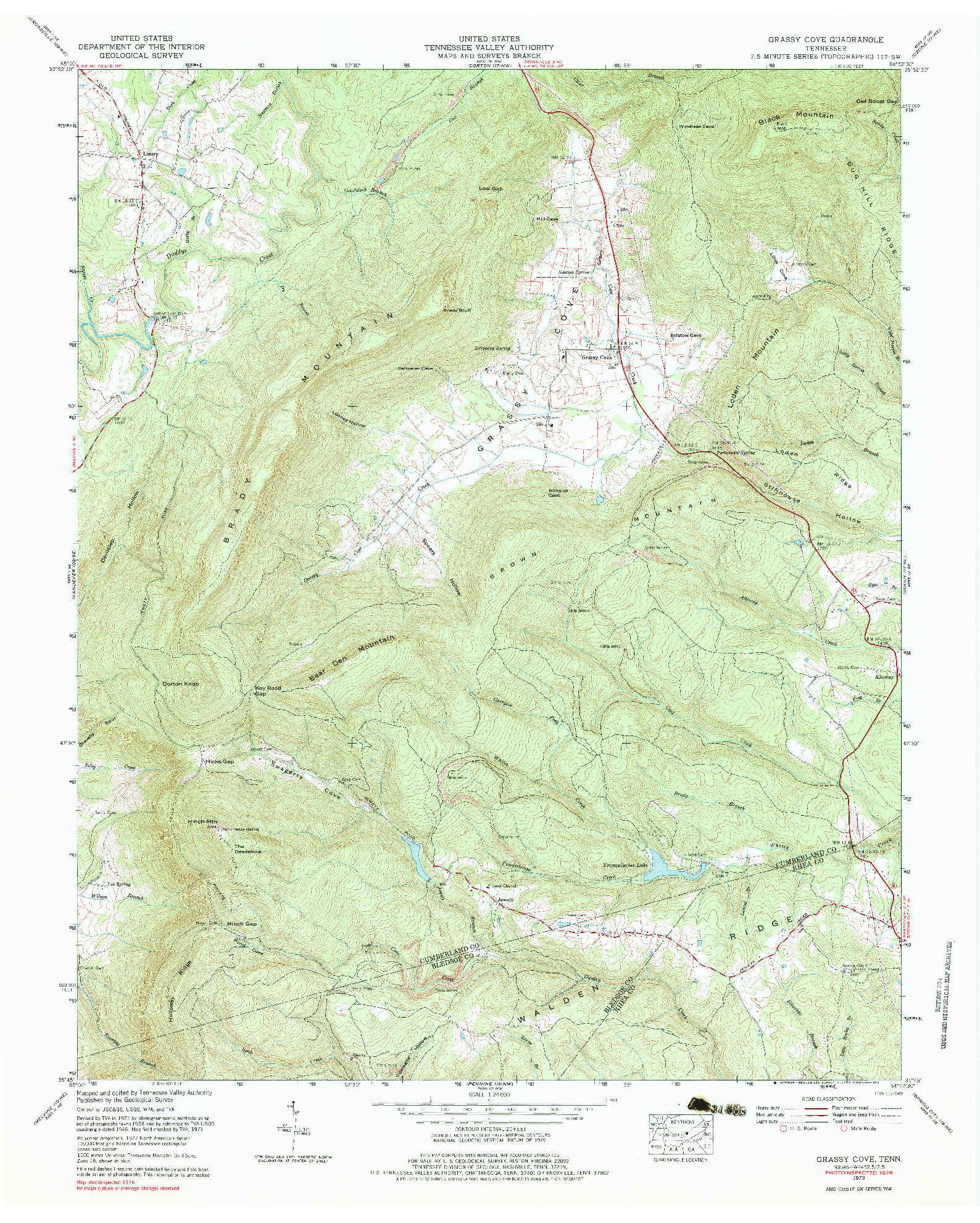 USGS 1:24000-SCALE QUADRANGLE FOR GRASSY COVE, TN 1973