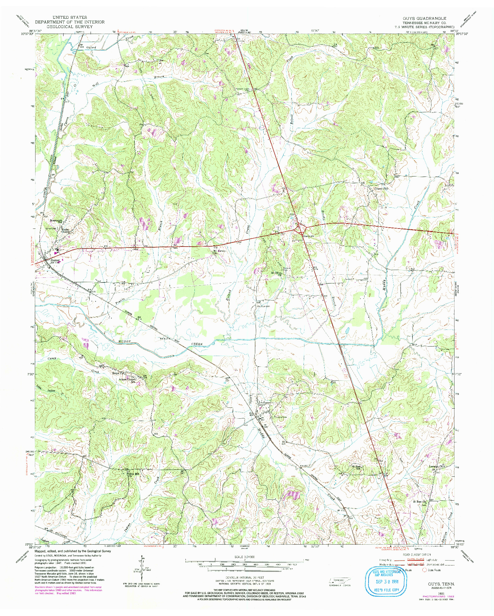 USGS 1:24000-SCALE QUADRANGLE FOR GUYS, TN 1951
