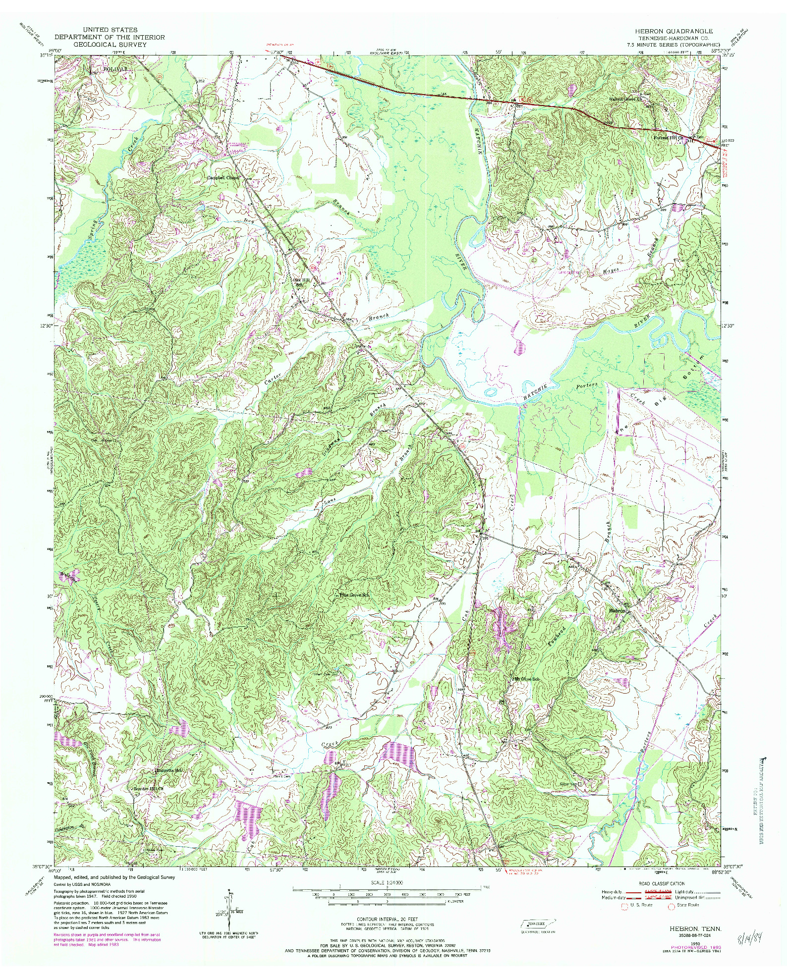 USGS 1:24000-SCALE QUADRANGLE FOR HEBRON, TN 1950