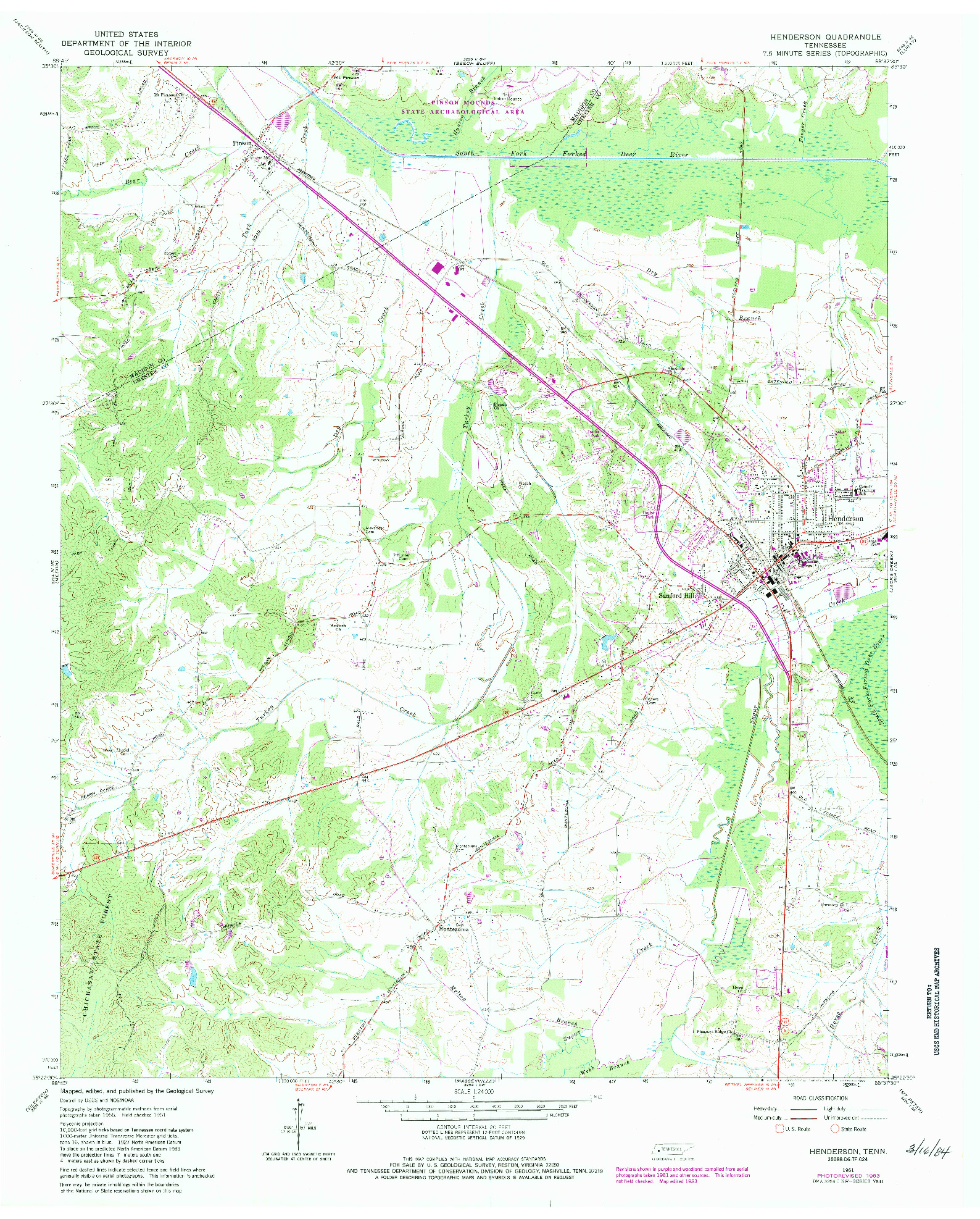 USGS 1:24000-SCALE QUADRANGLE FOR HENDERSON, TN 1961