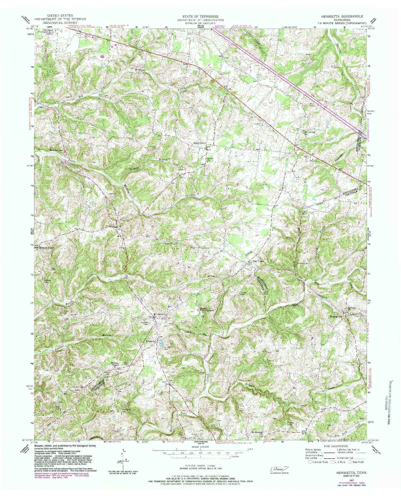USGS 1:24000-SCALE QUADRANGLE FOR HENRIETTA, TN 1957