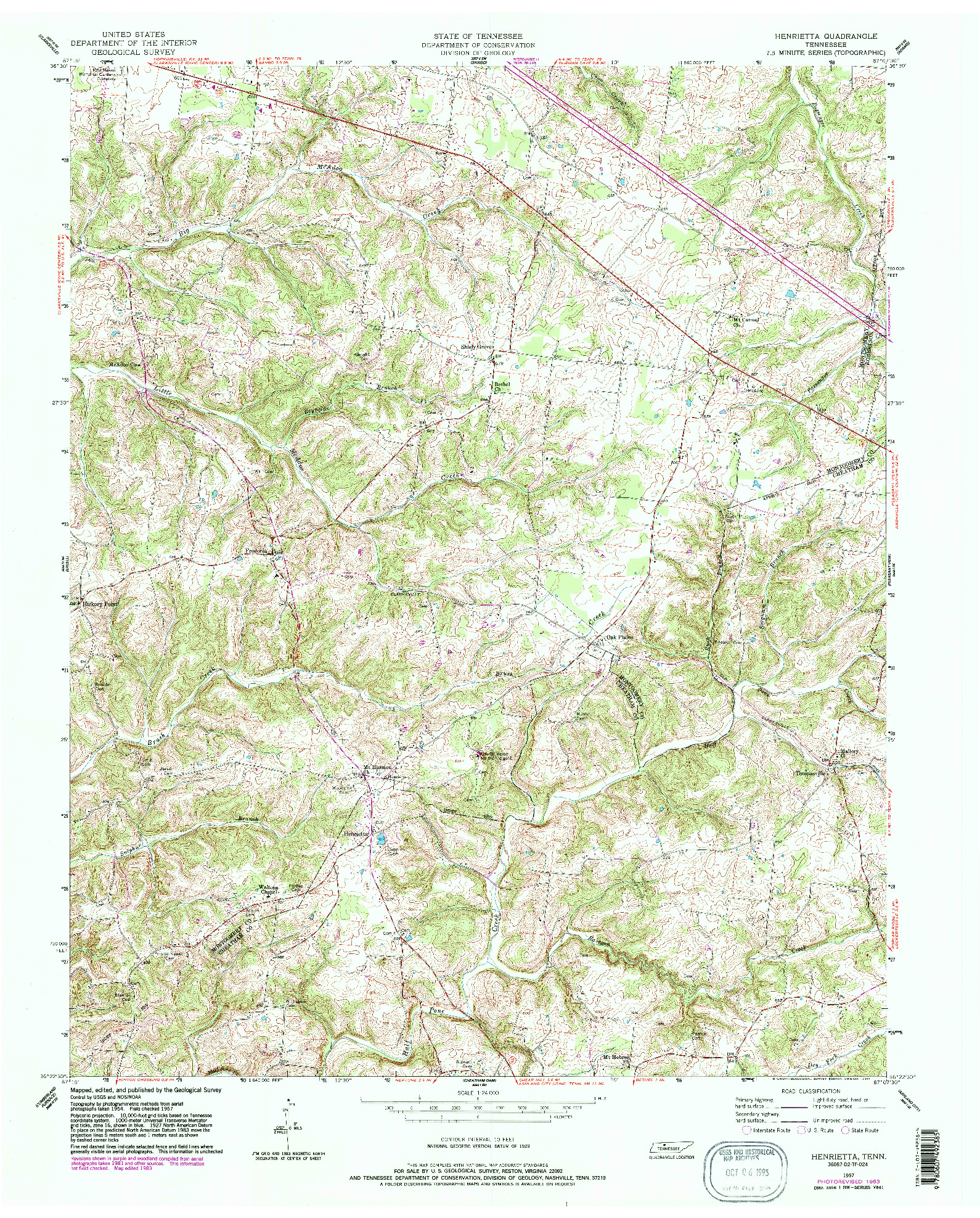 USGS 1:24000-SCALE QUADRANGLE FOR HENRIETTA, TN 1957