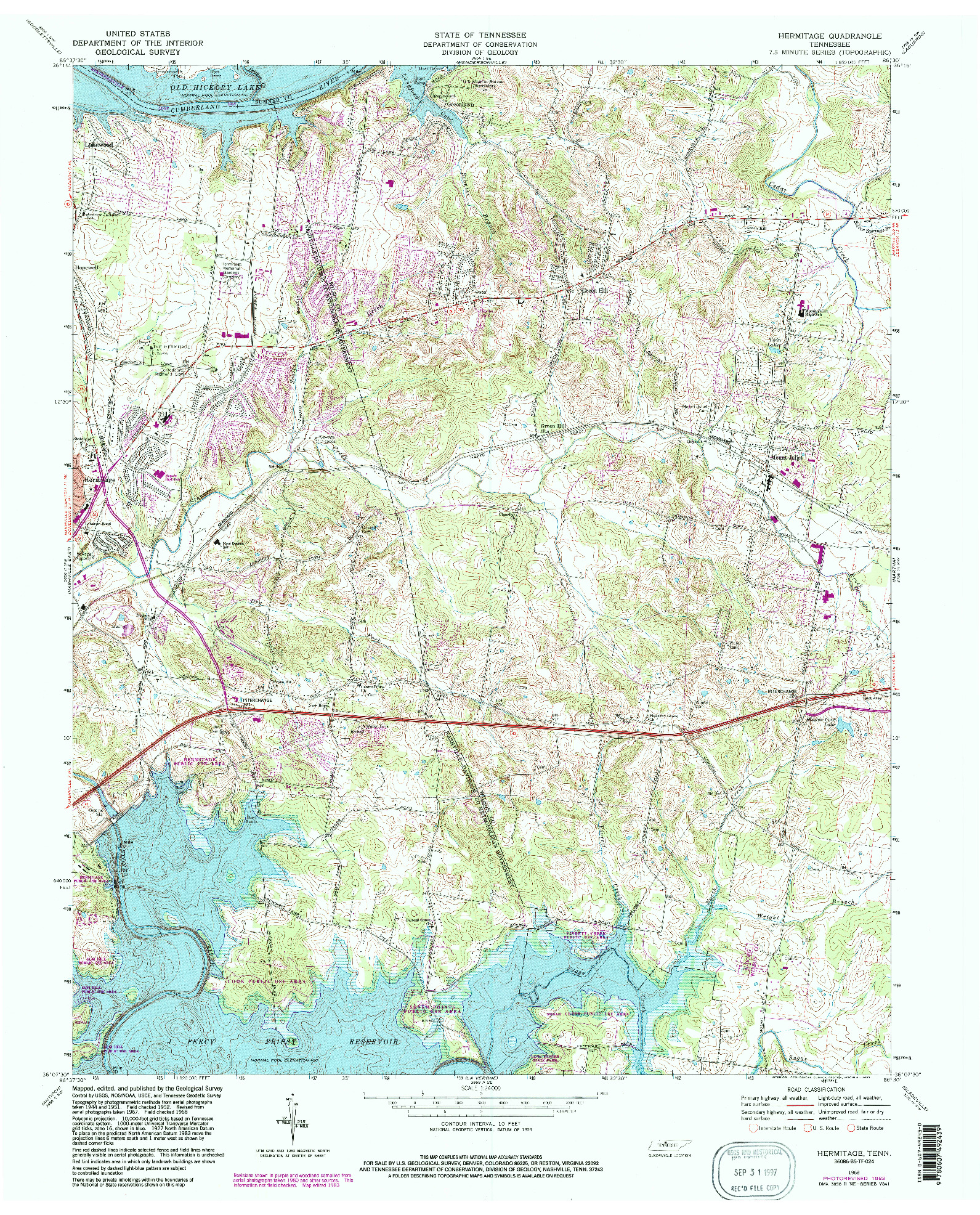 USGS 1:24000-SCALE QUADRANGLE FOR HERMITAGE, TN 1968