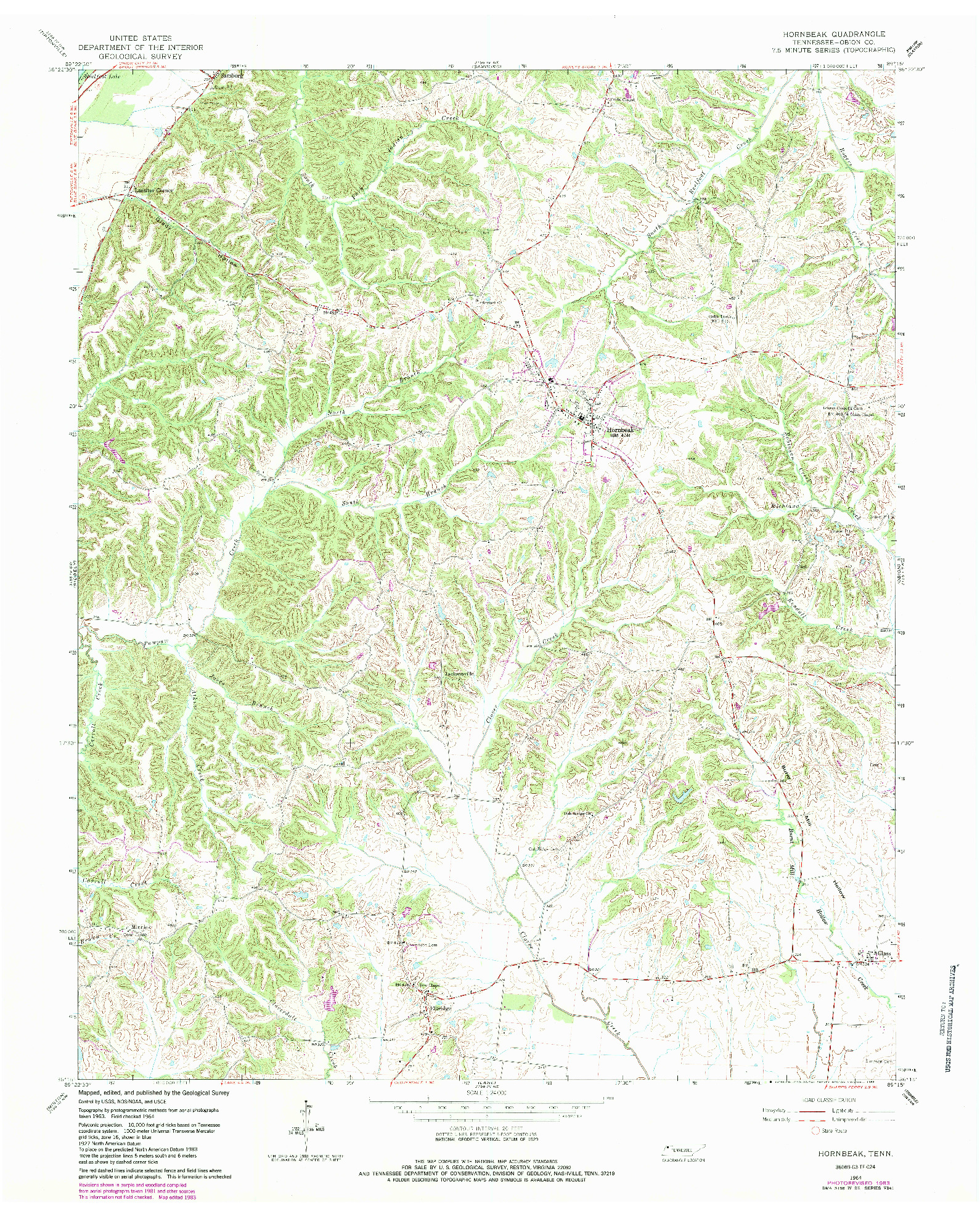 USGS 1:24000-SCALE QUADRANGLE FOR HORNBEAK, TN 1964