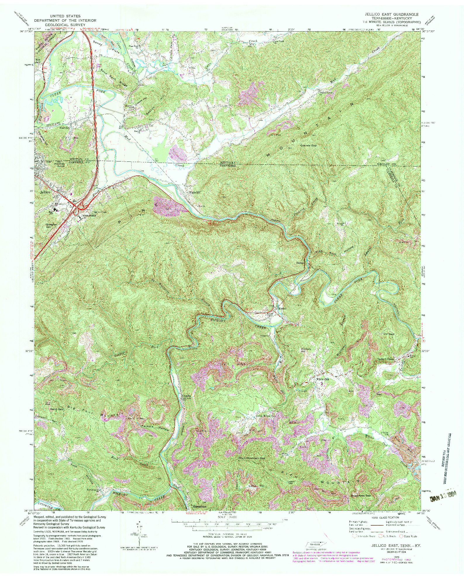 USGS 1:24000-SCALE QUADRANGLE FOR JELLICO EAST, TN 1970