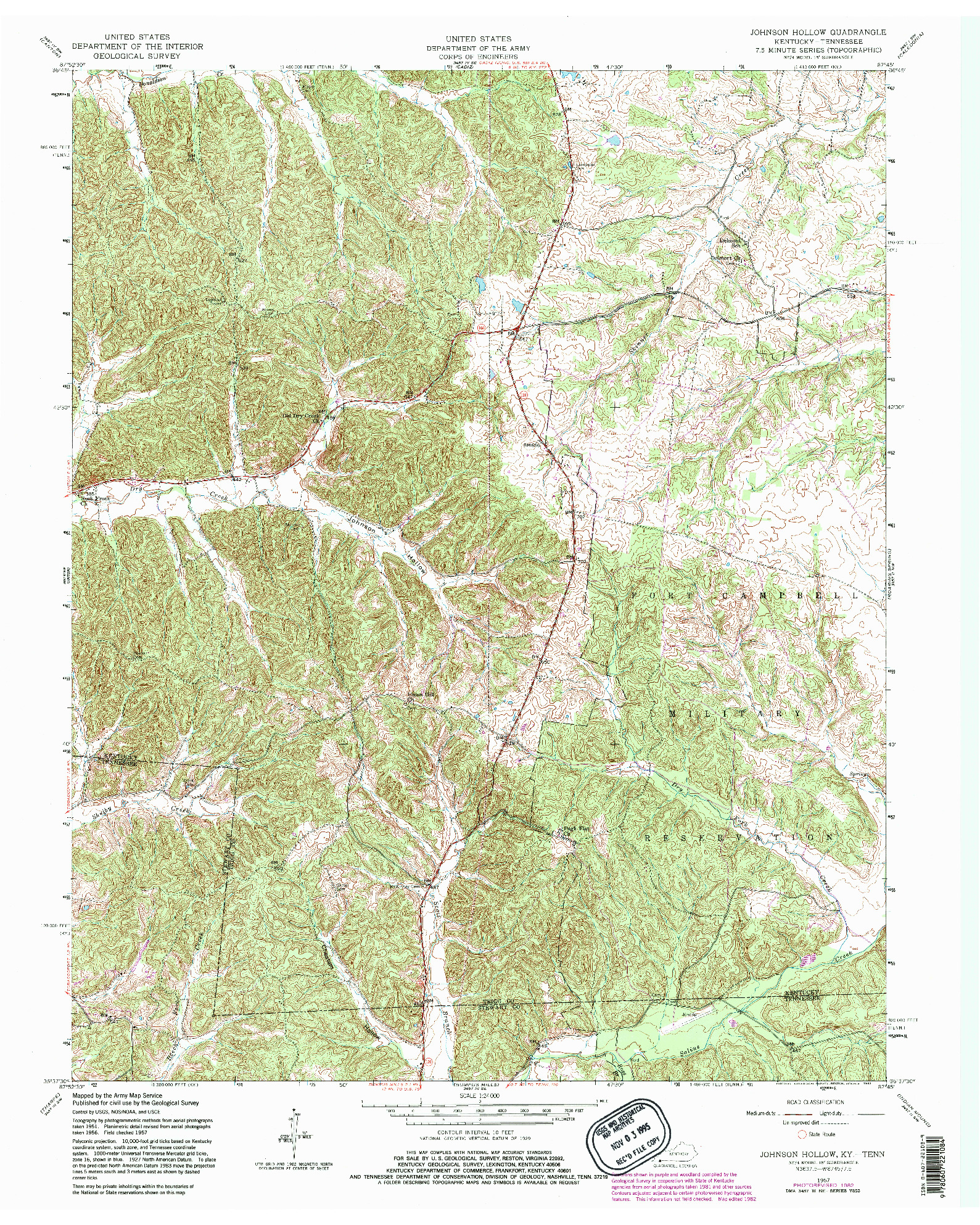 USGS 1:24000-SCALE QUADRANGLE FOR JOHNSON HOLLOW, TN 1957