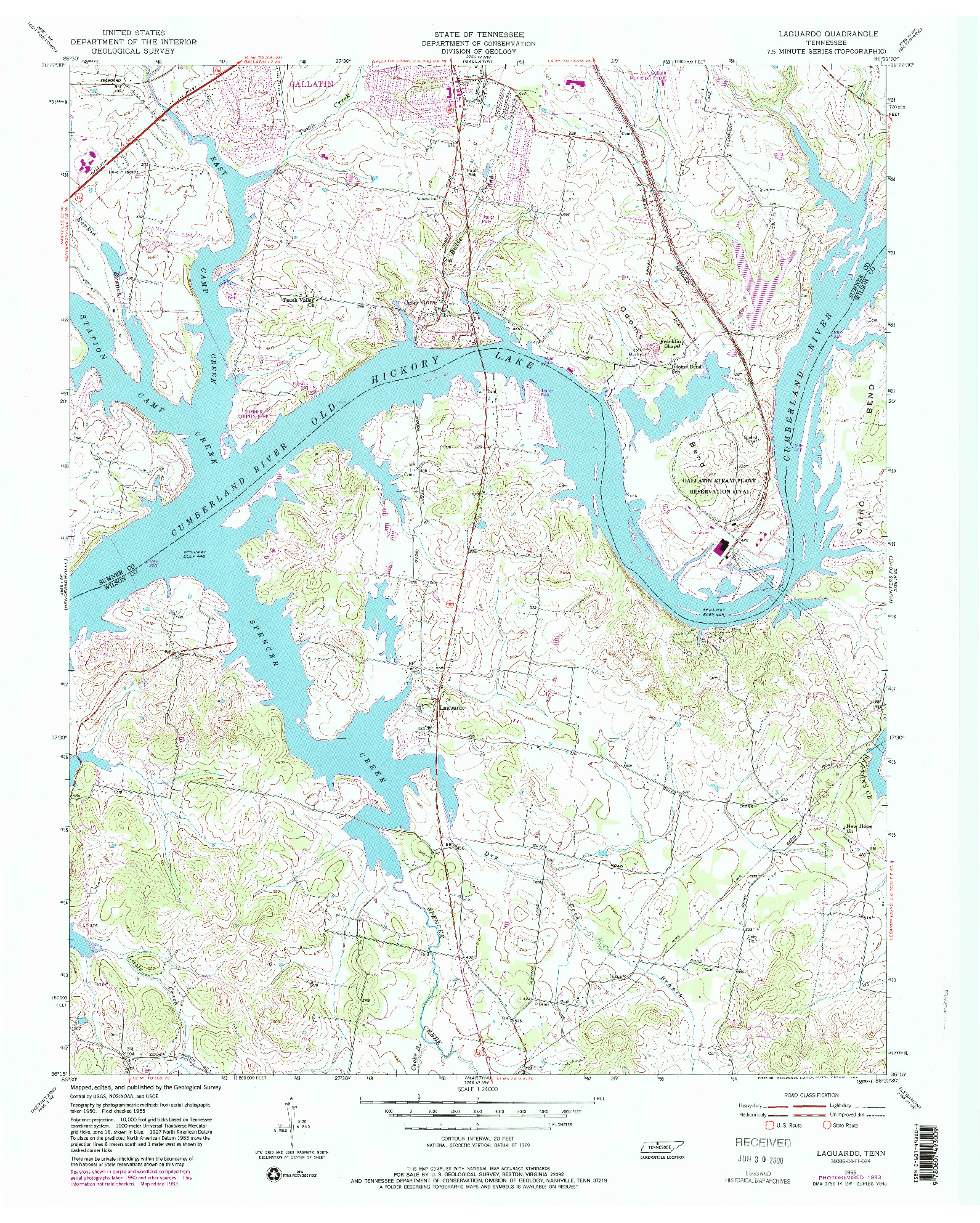 USGS 1:24000-SCALE QUADRANGLE FOR LAGUARDO, TN 1955