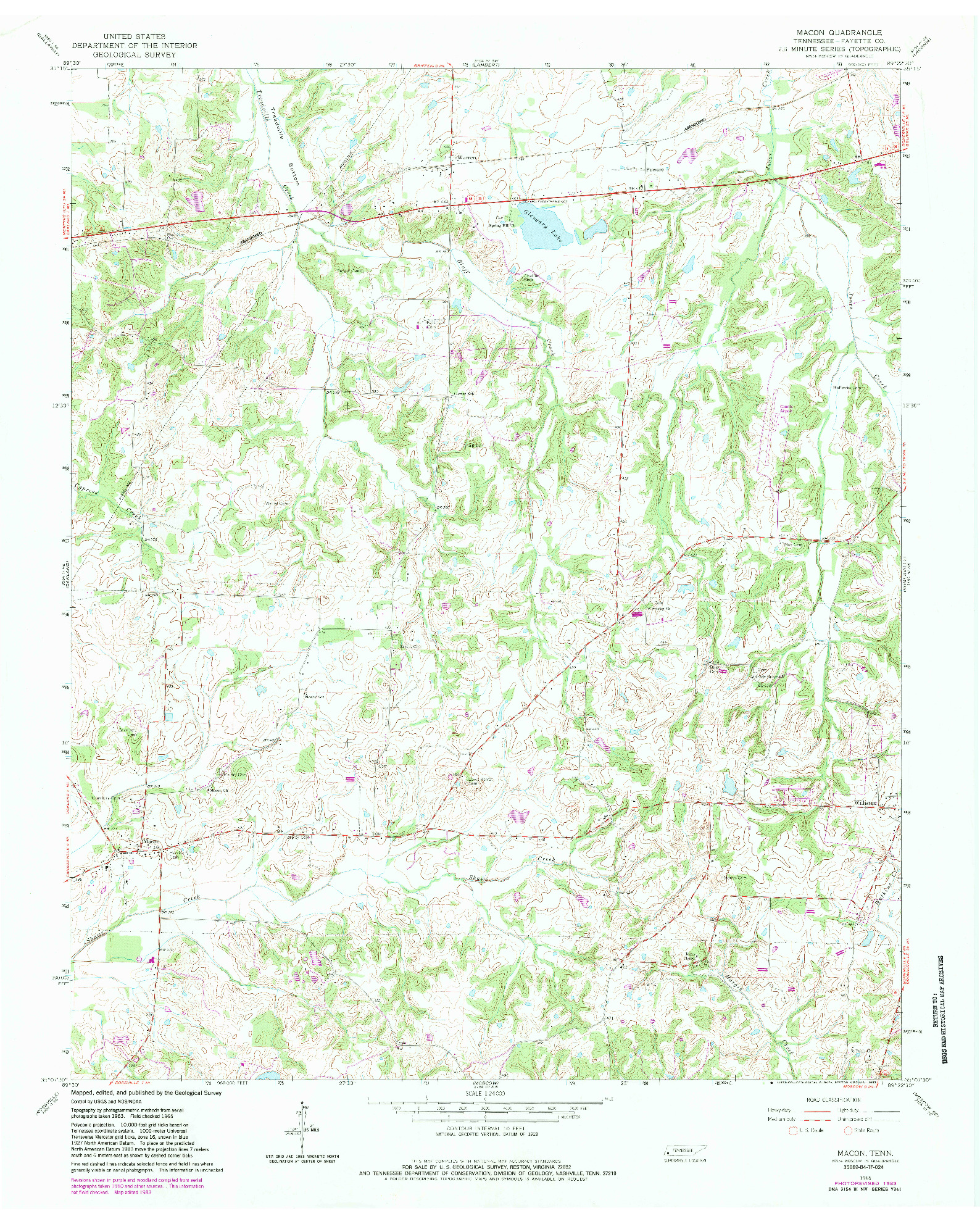 USGS 1:24000-SCALE QUADRANGLE FOR MACON, TN 1965