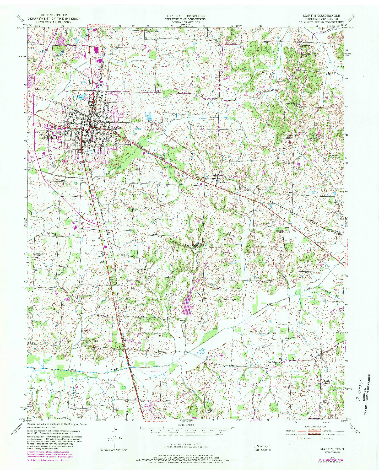 USGS 1:24000-SCALE QUADRANGLE FOR MARTIN, TN 1950