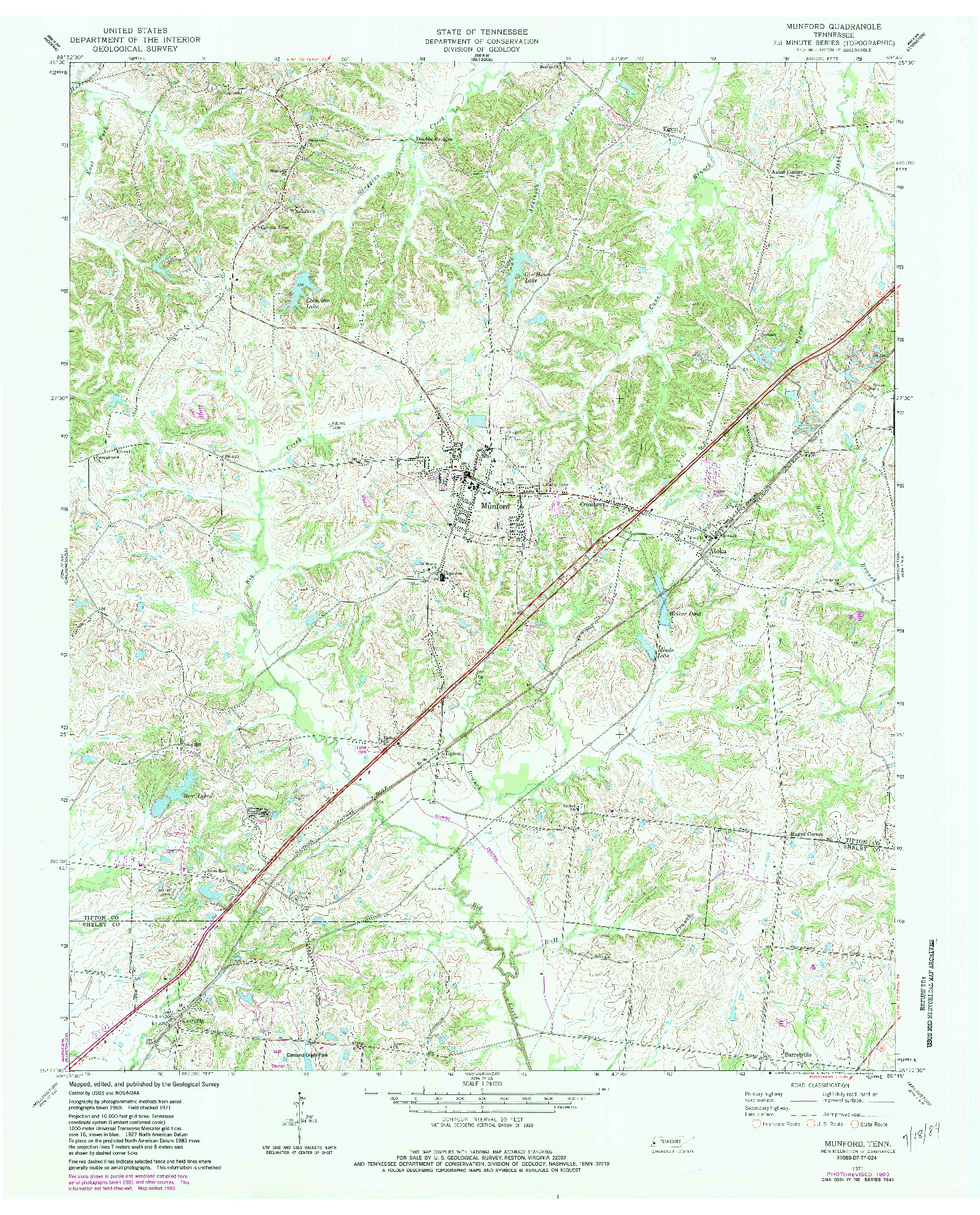 USGS 1:24000-SCALE QUADRANGLE FOR MUNFORD, TN 1971