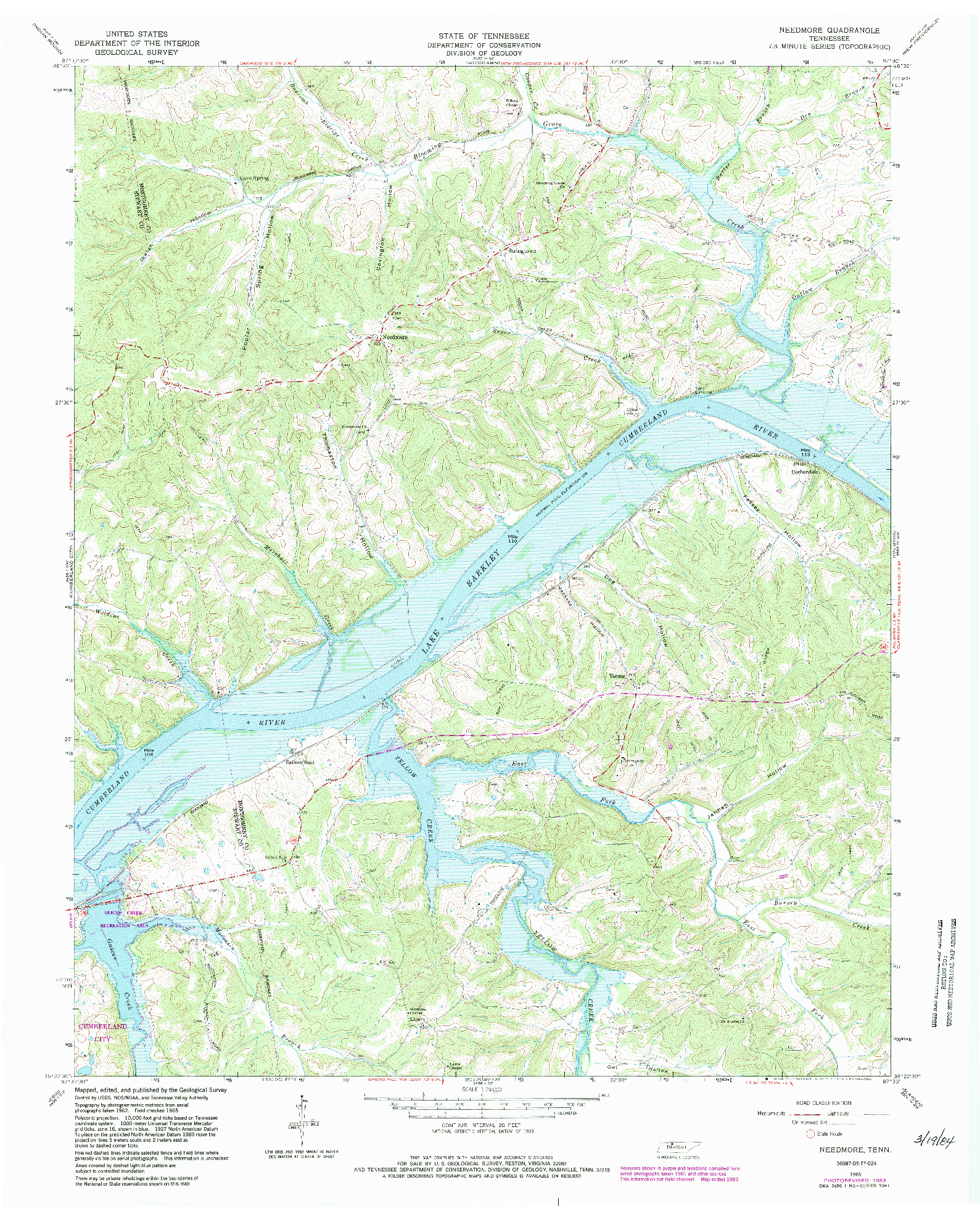USGS 1:24000-SCALE QUADRANGLE FOR NEEDMORE, TN 1965