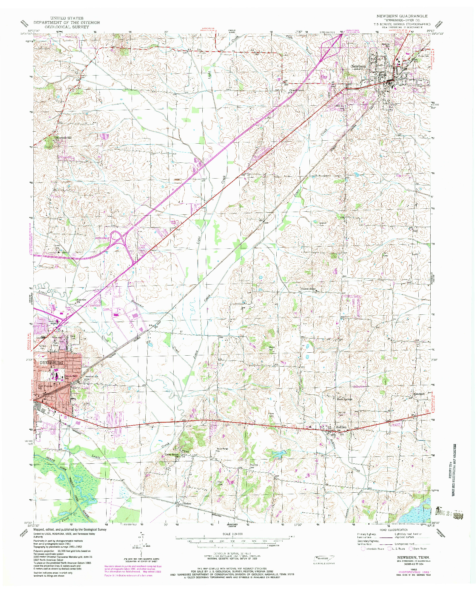USGS 1:24000-SCALE QUADRANGLE FOR NEWBERN, TN 1952