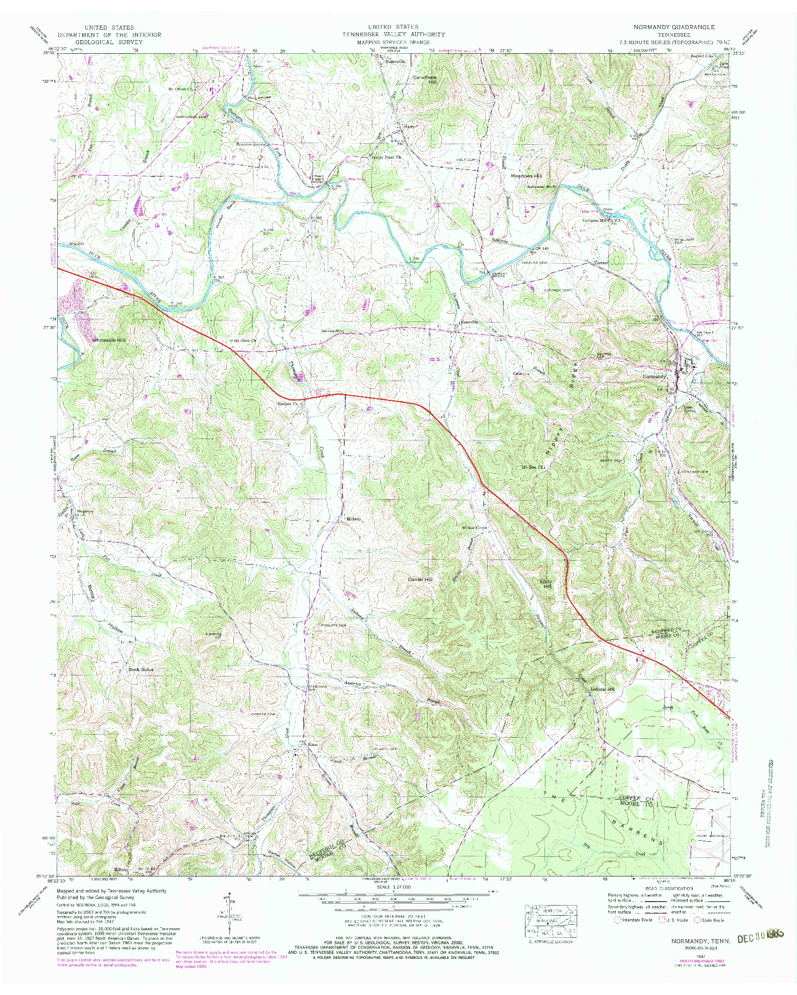 USGS 1:24000-SCALE QUADRANGLE FOR NORMANDY, TN 1947