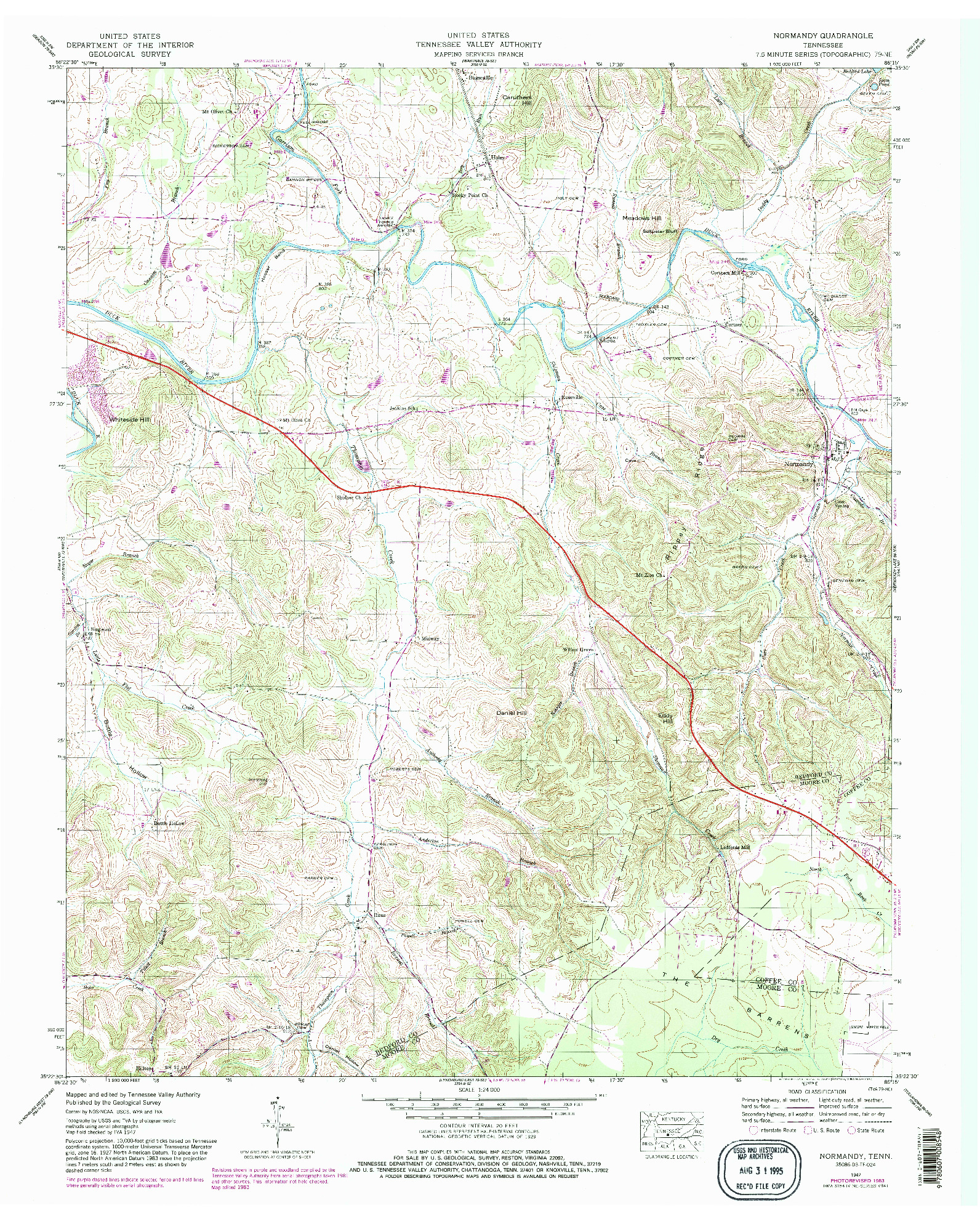 USGS 1:24000-SCALE QUADRANGLE FOR NORMANDY, TN 1947