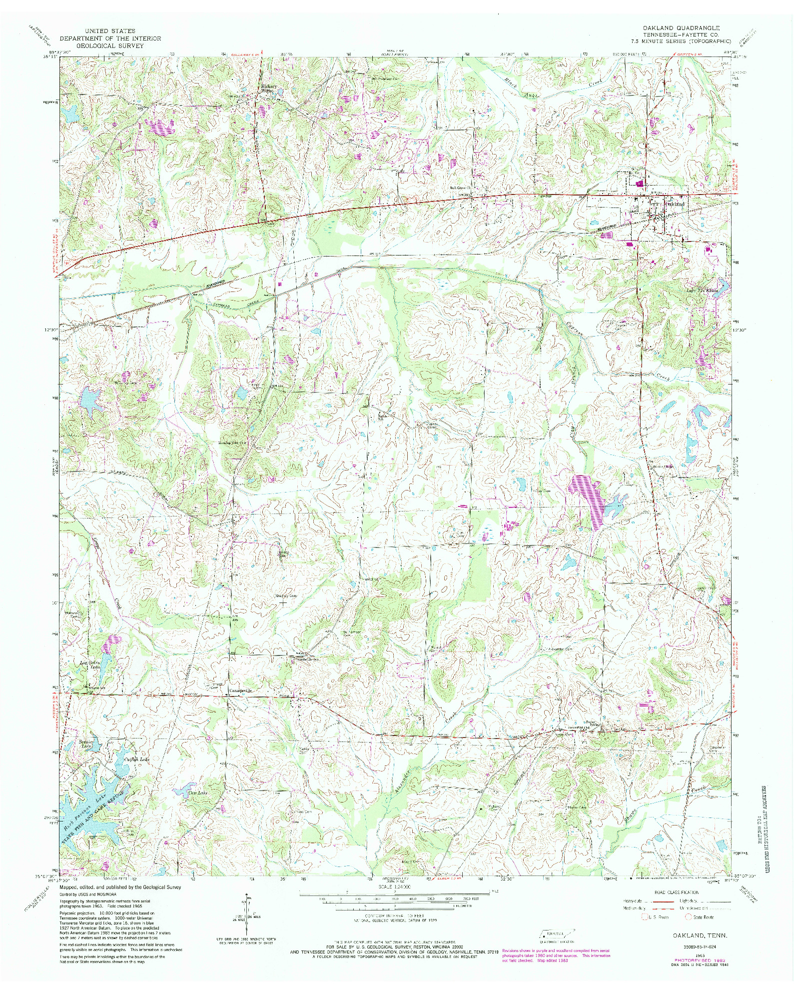 USGS 1:24000-SCALE QUADRANGLE FOR OAKLAND, TN 1965