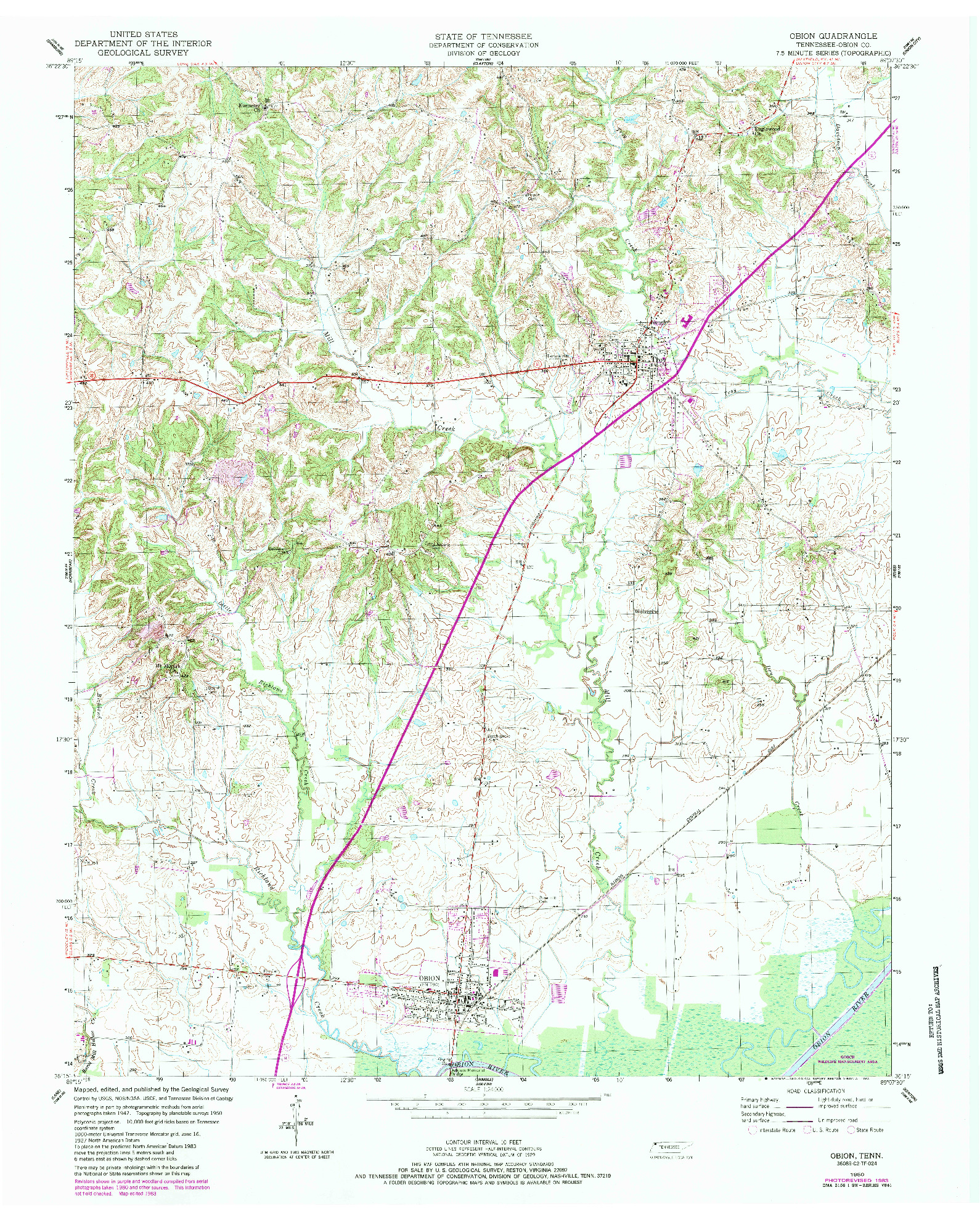 USGS 1:24000-SCALE QUADRANGLE FOR OBION, TN 1950