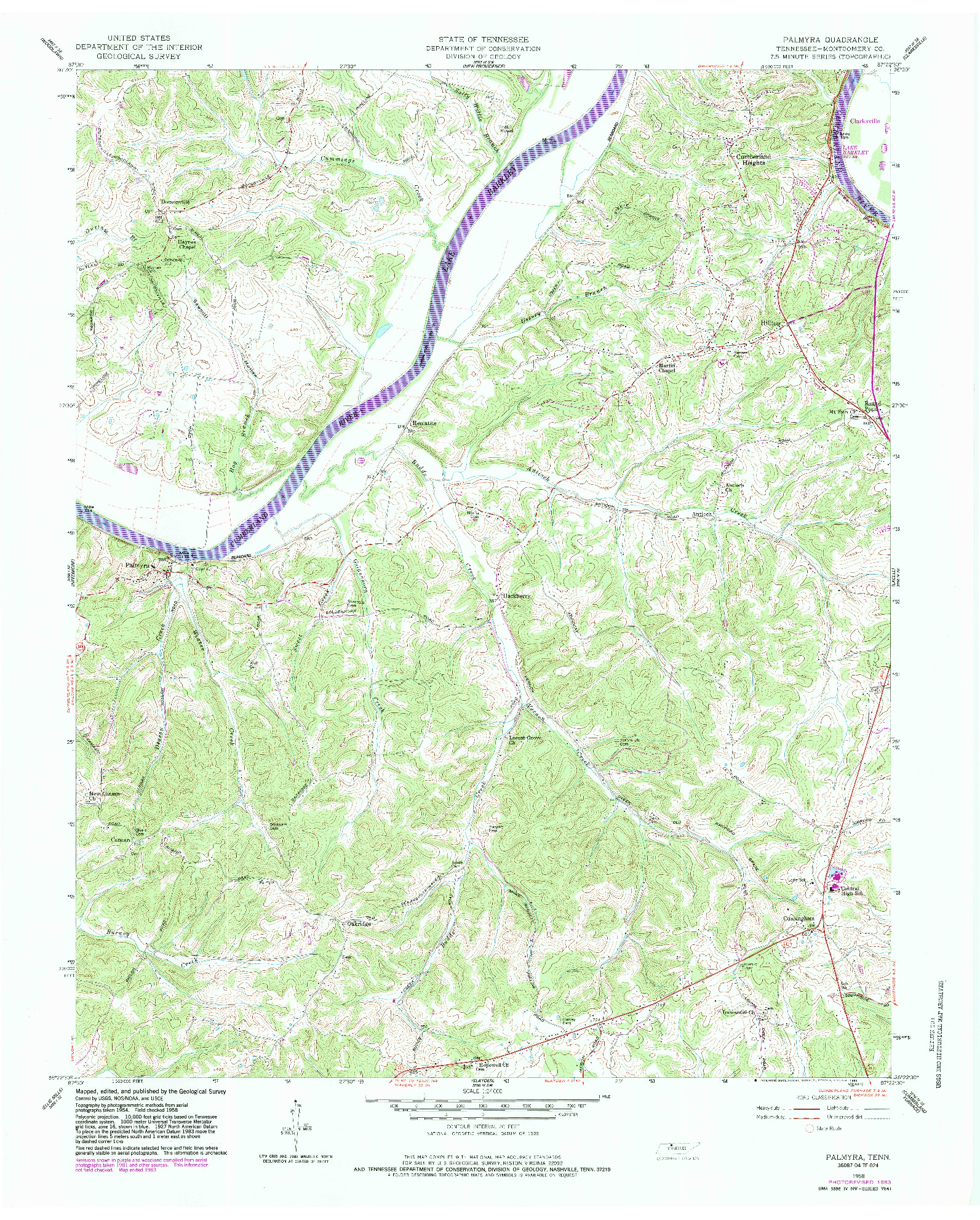 USGS 1:24000-SCALE QUADRANGLE FOR PALMYRA, TN 1958