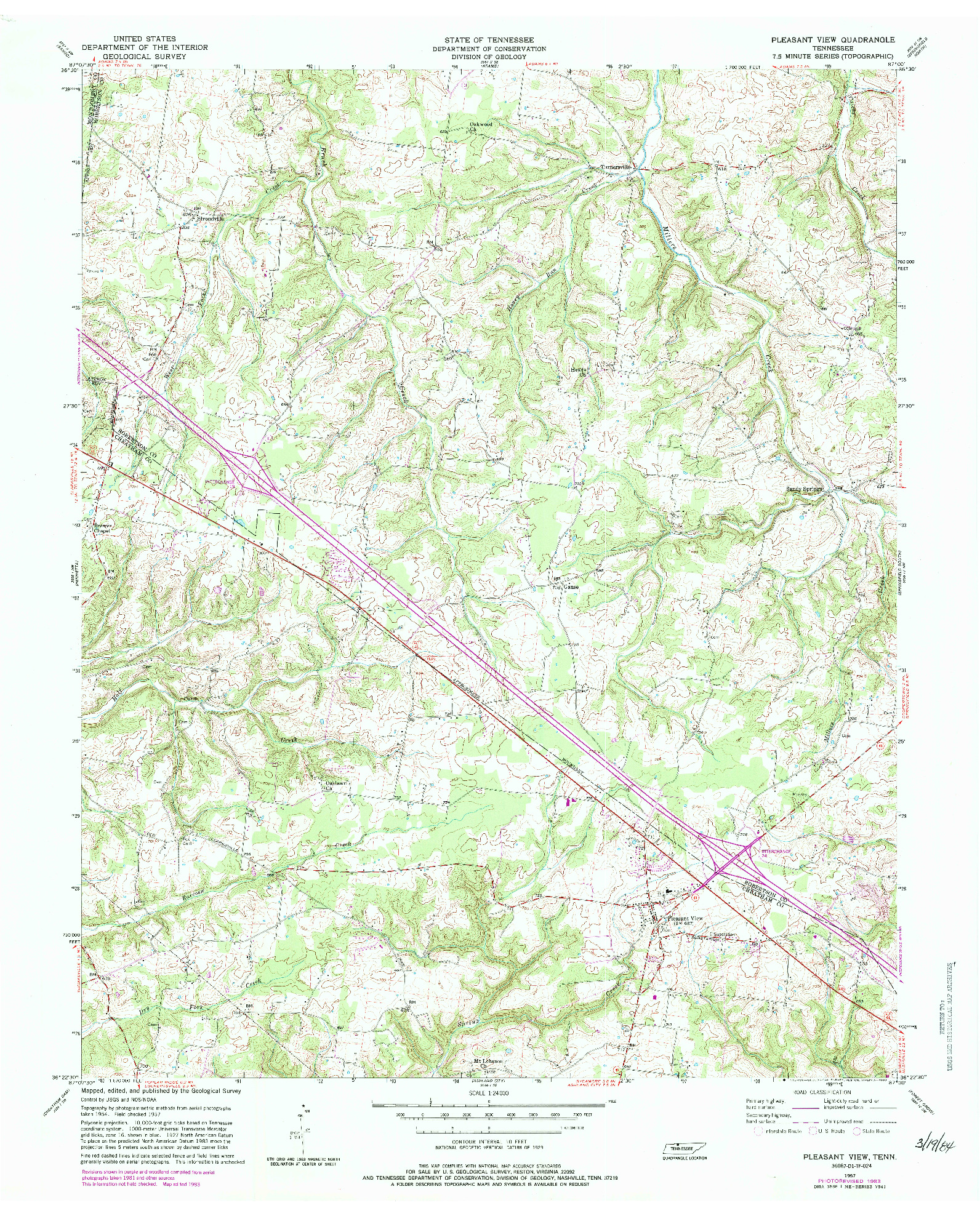USGS 1:24000-SCALE QUADRANGLE FOR PLEASANT VIEW, TN 1957