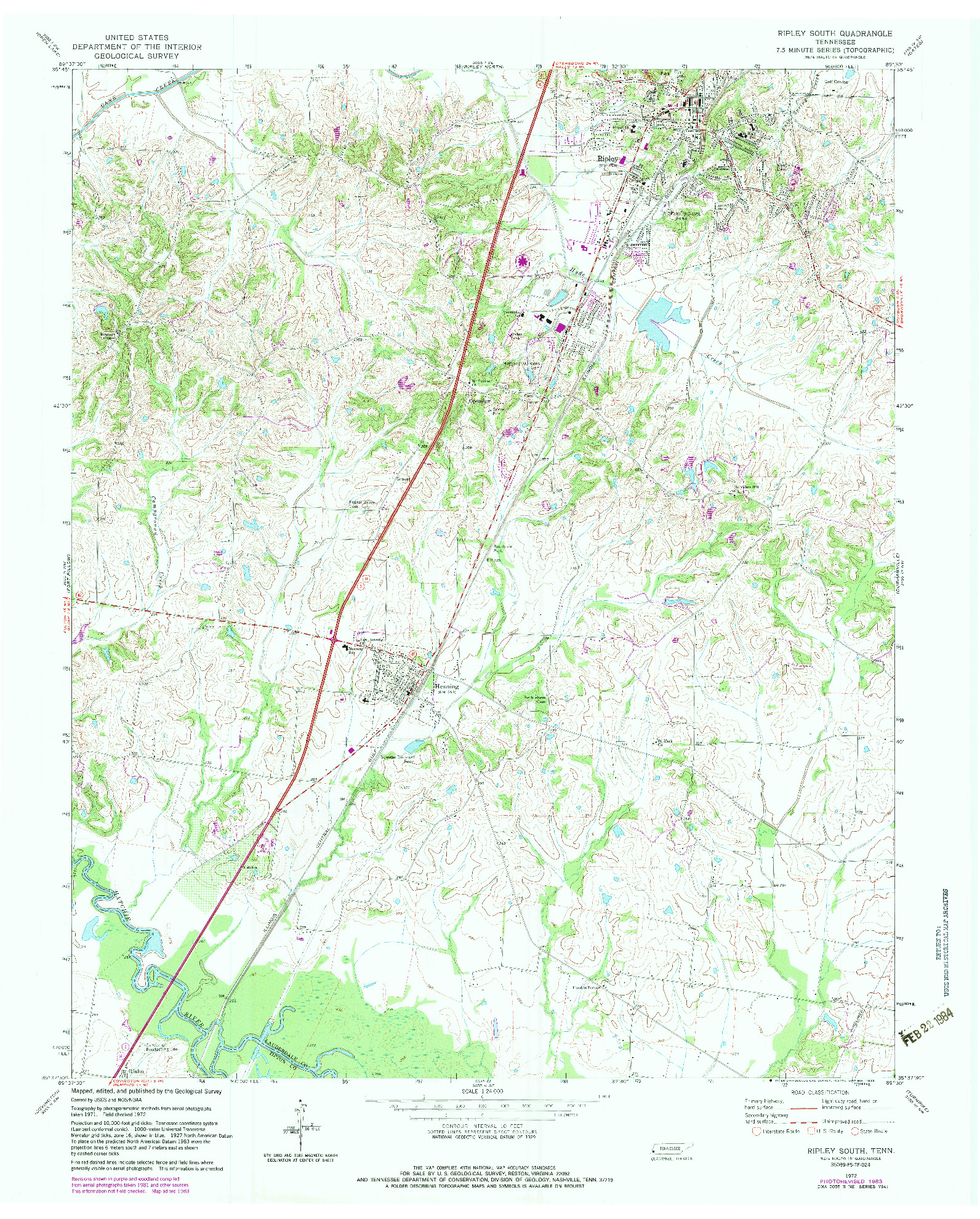 USGS 1:24000-SCALE QUADRANGLE FOR RIPLEY SOUTH, TN 1972