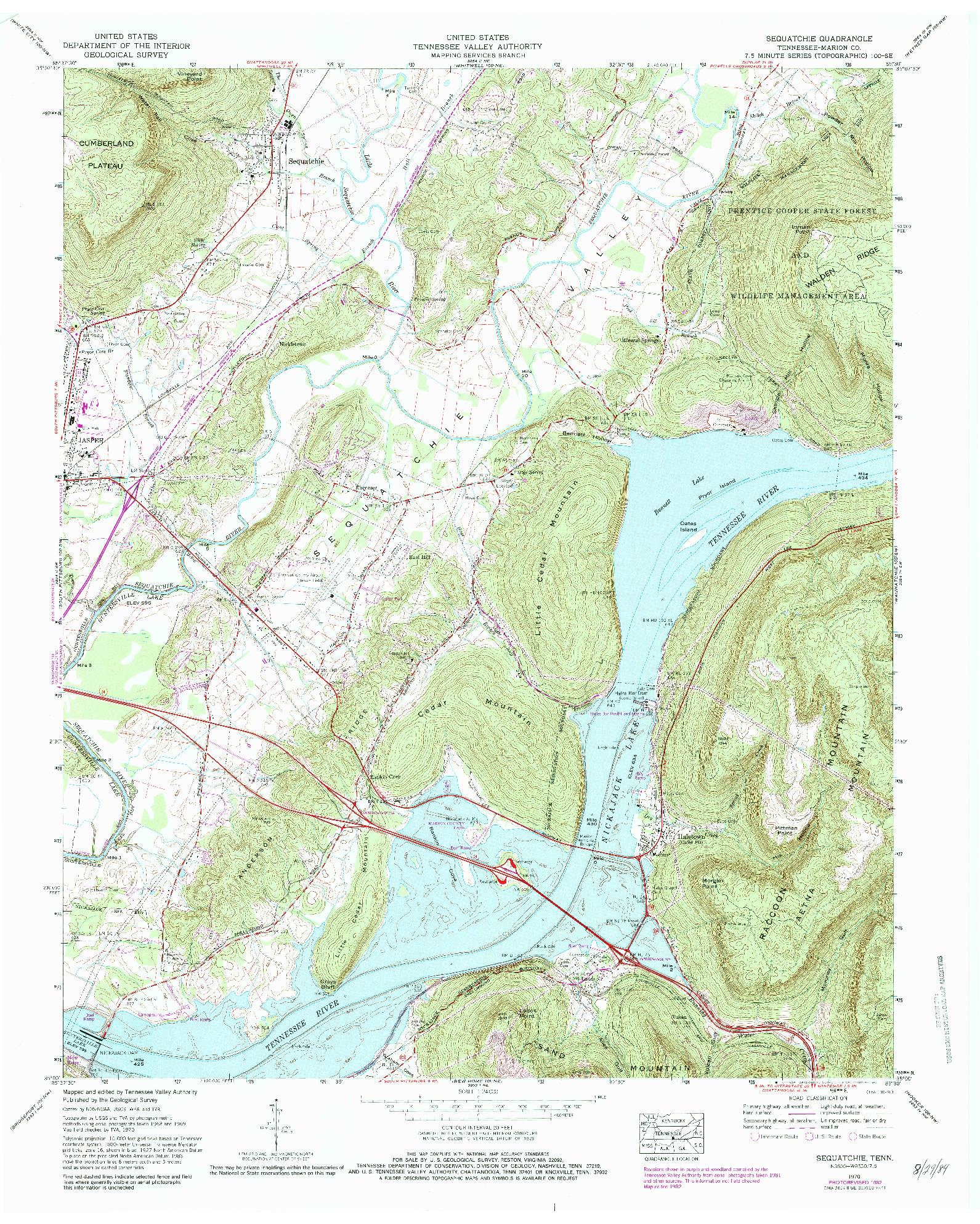 USGS 1:24000-SCALE QUADRANGLE FOR SEQUATCHIE, TN 1970