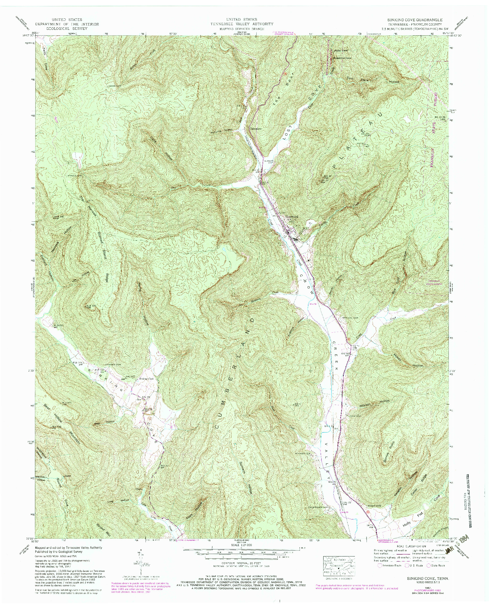 USGS 1:24000-SCALE QUADRANGLE FOR SINKING COVE, TN 1947