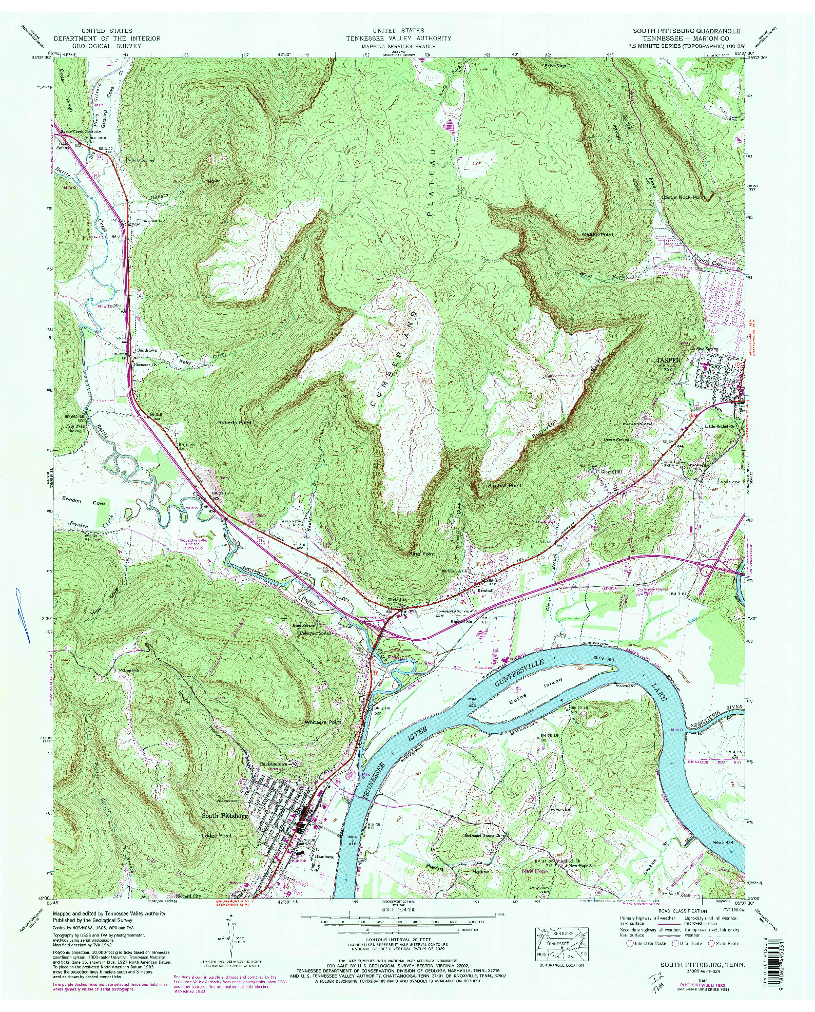 USGS 1:24000-SCALE QUADRANGLE FOR SOUTH PITTSBURG, TN 1942