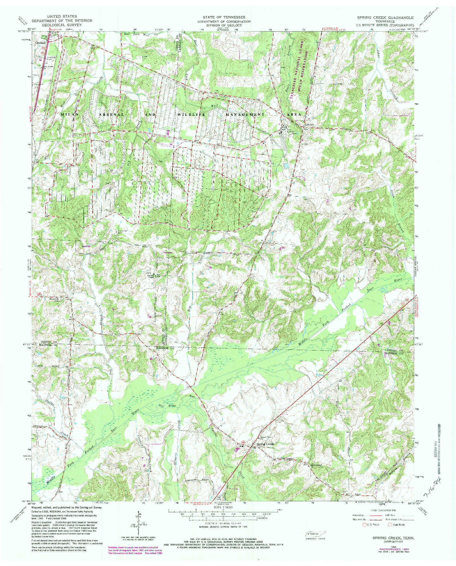 USGS 1:24000-SCALE QUADRANGLE FOR SPRING CREEK, TN 1966