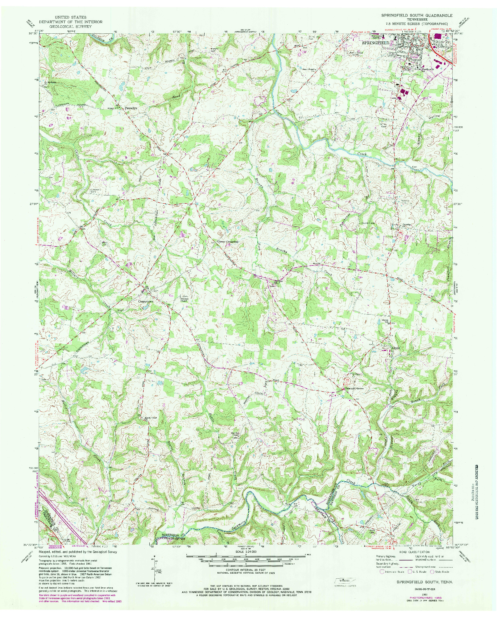 USGS 1:24000-SCALE QUADRANGLE FOR SPRINGFIELD SOUTH, TN 1961