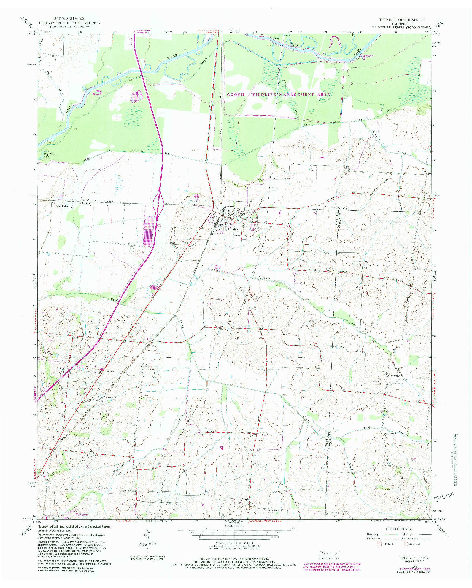 USGS 1:24000-SCALE QUADRANGLE FOR TRIMBLE, TN 1965