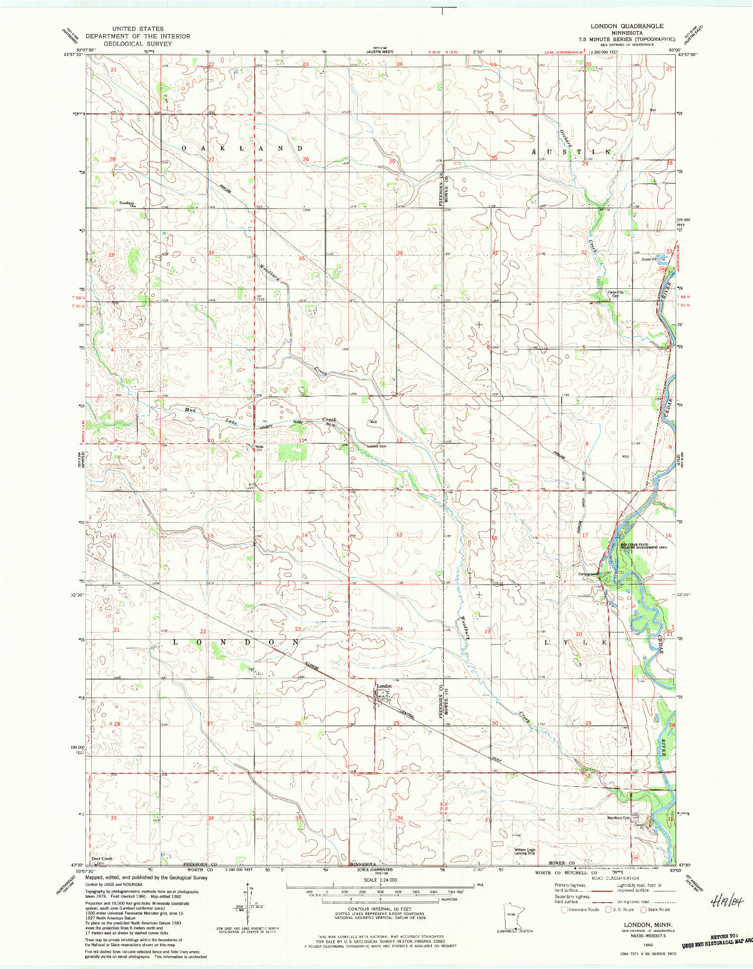 USGS 1:24000-SCALE QUADRANGLE FOR LONDON, MN 1982