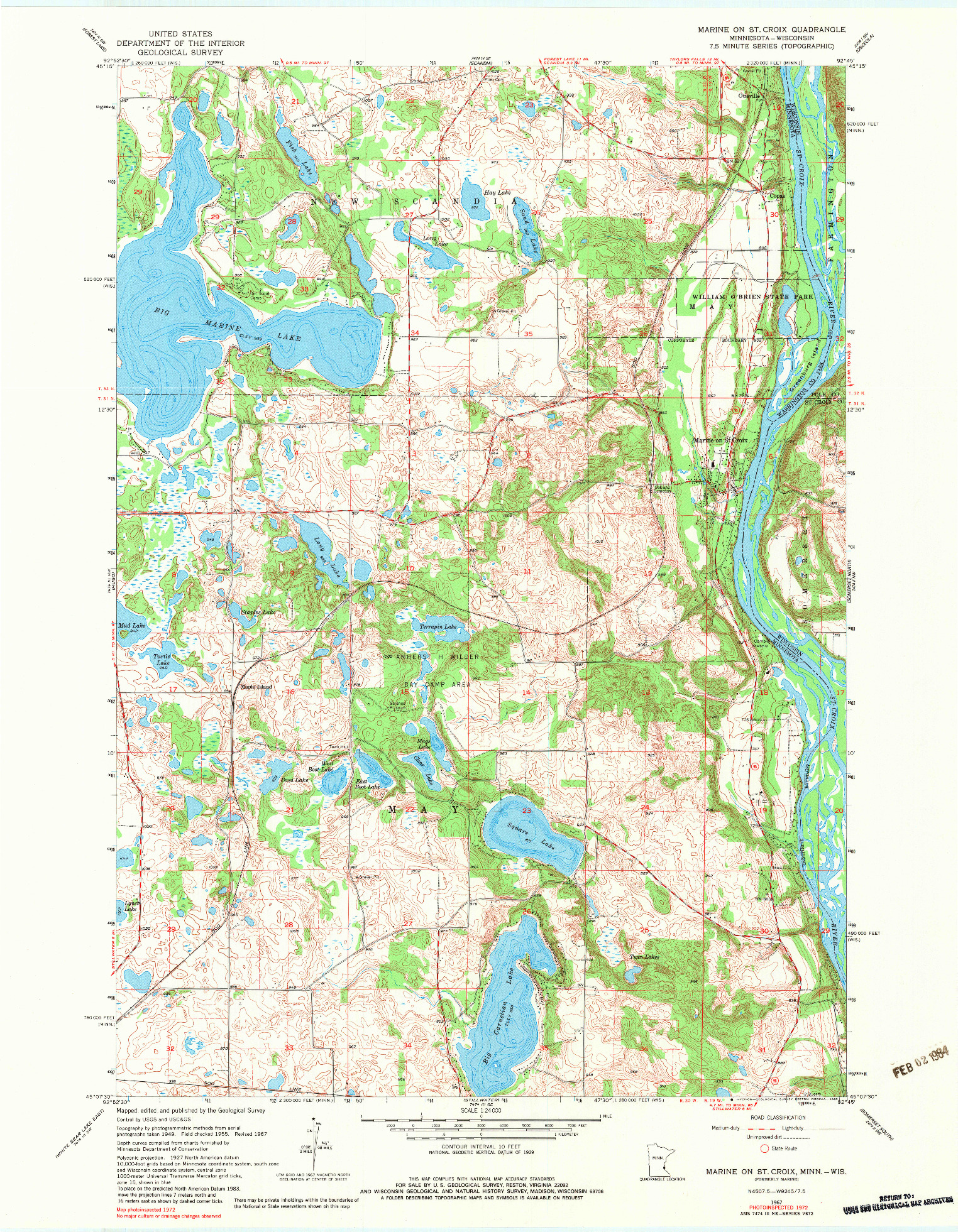 USGS 1:24000-SCALE QUADRANGLE FOR MARINE ON ST CROIX, MN 1967