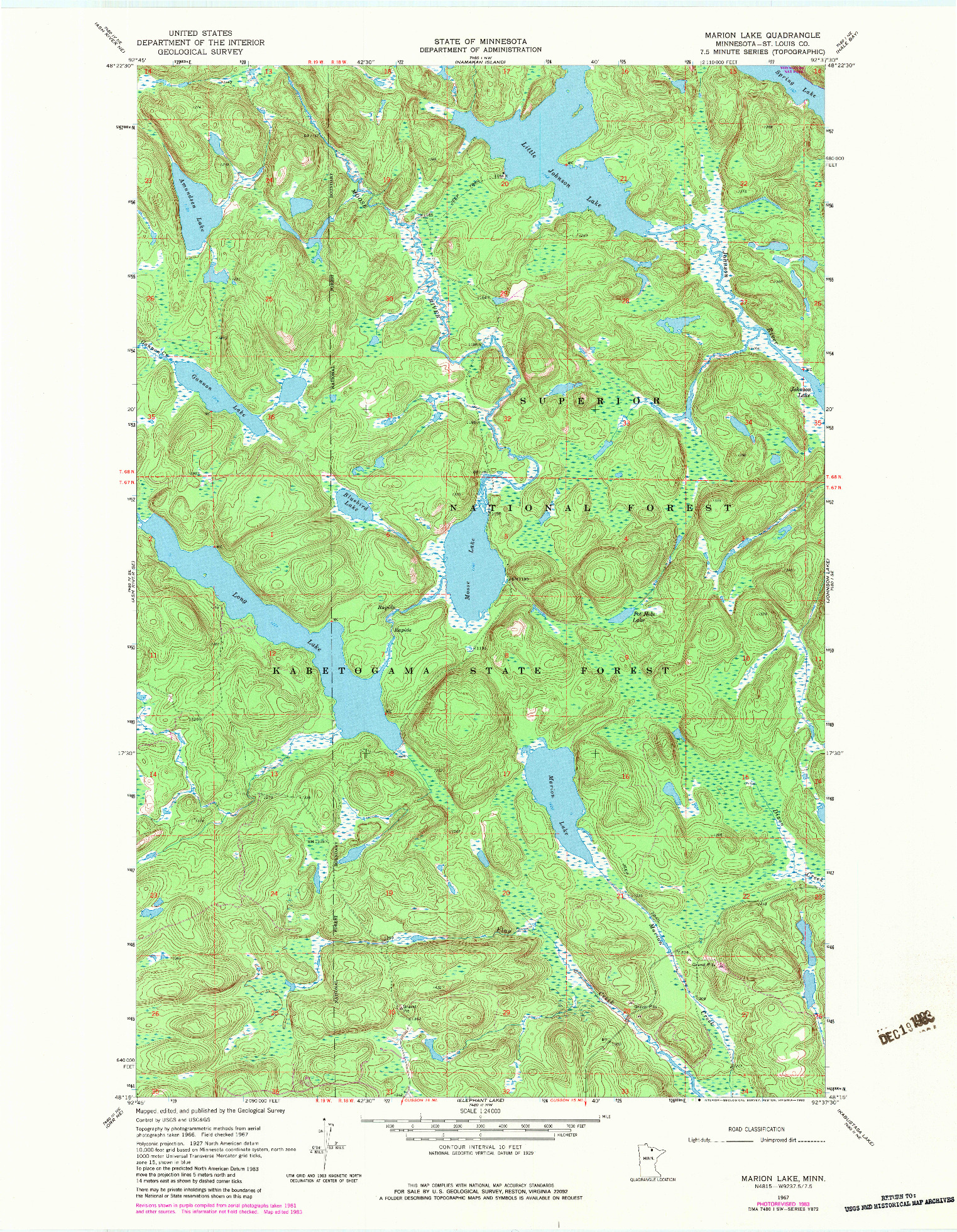 USGS 1:24000-SCALE QUADRANGLE FOR MARION LAKE, MN 1967