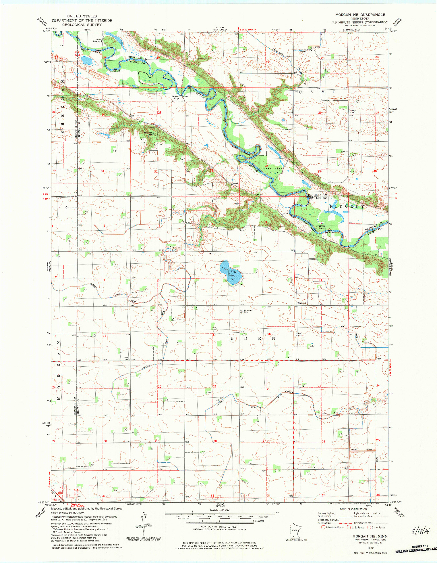 USGS 1:24000-SCALE QUADRANGLE FOR MORGAN NE, MN 1982