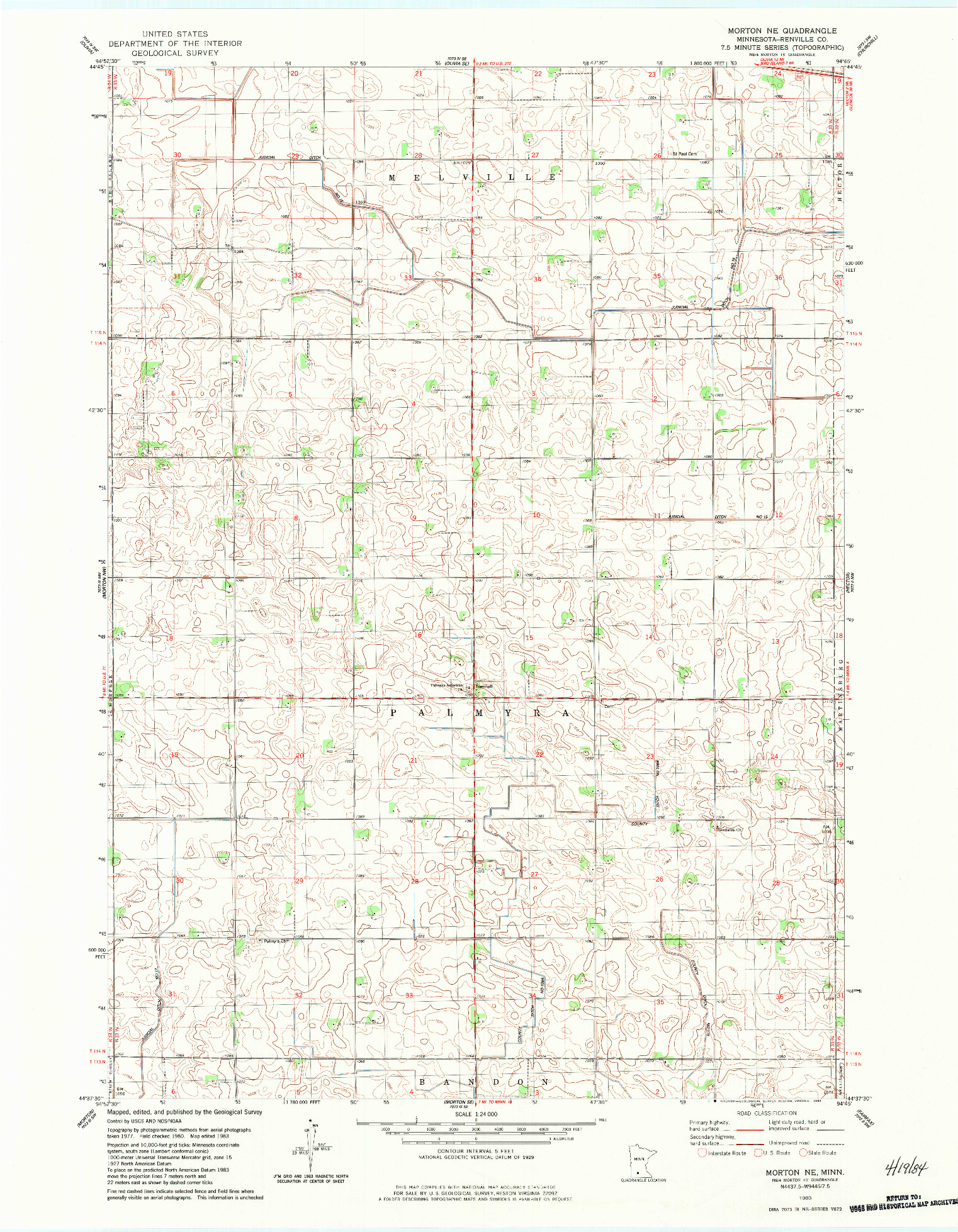 USGS 1:24000-SCALE QUADRANGLE FOR MORTON NE, MN 1983