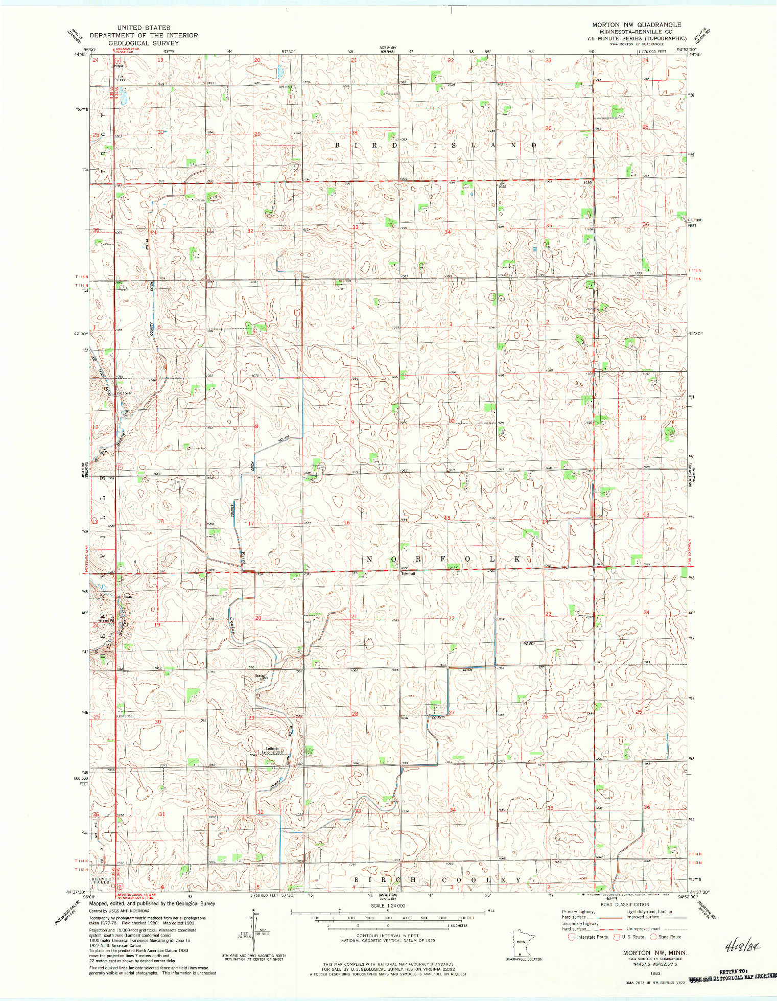 USGS 1:24000-SCALE QUADRANGLE FOR MORTON NW, MN 1983