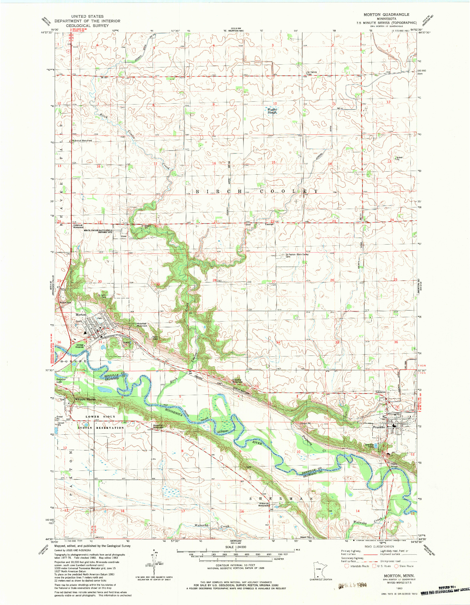 USGS 1:24000-SCALE QUADRANGLE FOR MORTON, MN 1983
