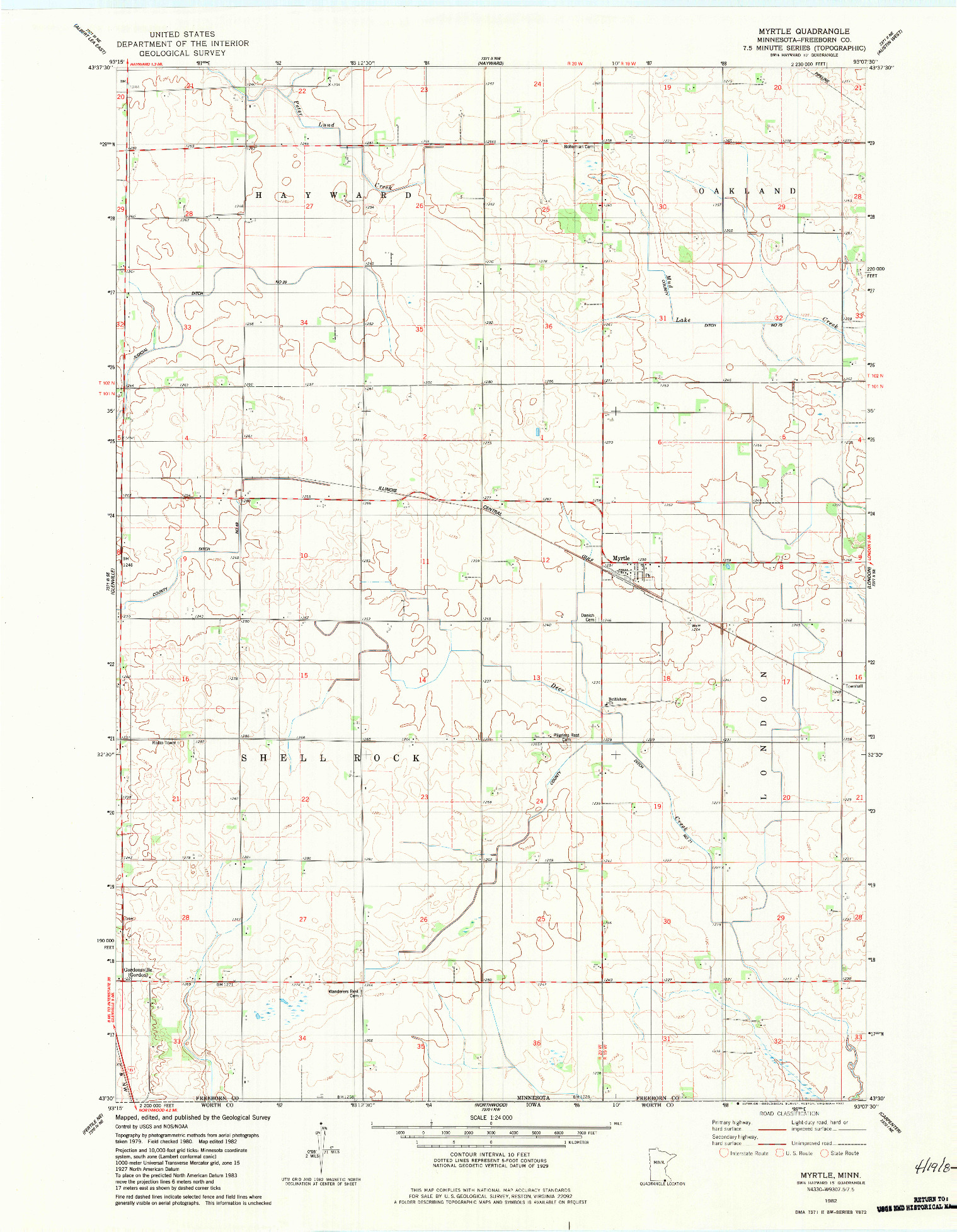 USGS 1:24000-SCALE QUADRANGLE FOR MYRTLE, MN 1982