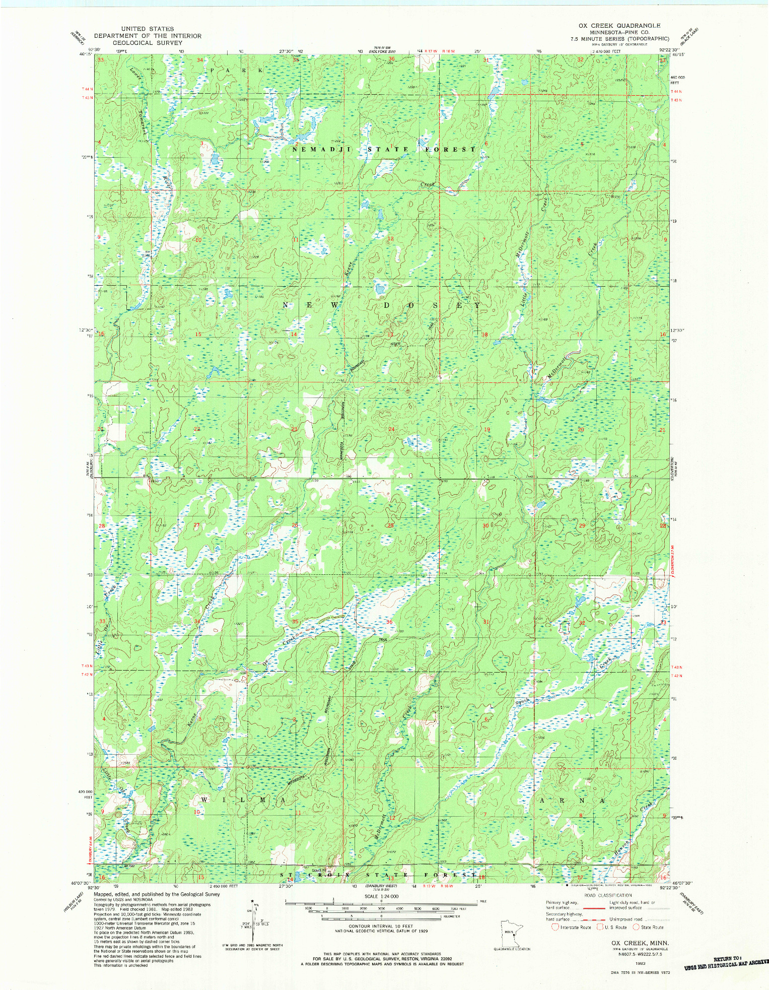 USGS 1:24000-SCALE QUADRANGLE FOR OX CREEK, MN 1983