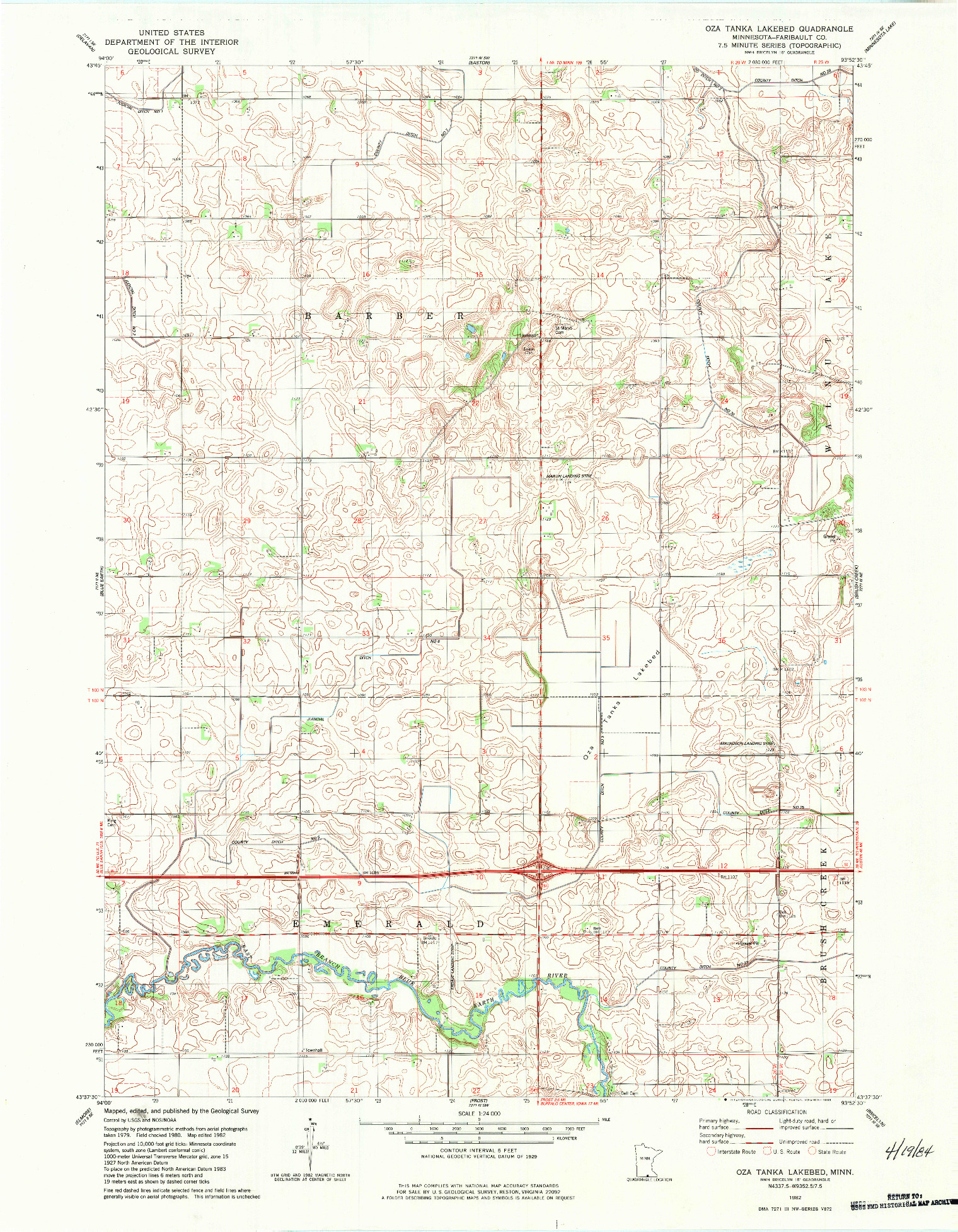 USGS 1:24000-SCALE QUADRANGLE FOR OZA TANKA LAKEBED, MN 1982